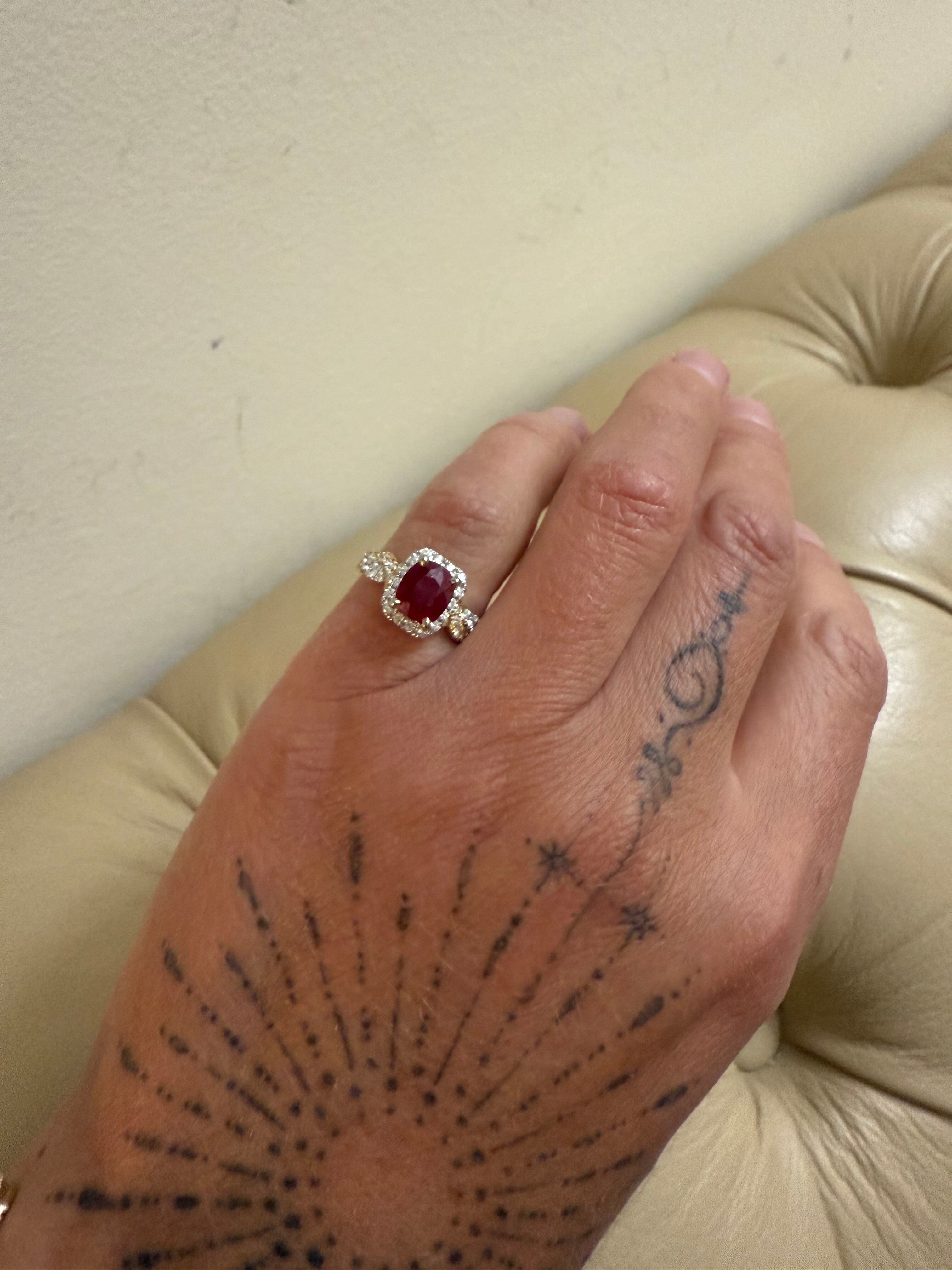 Hakman 18k Gold Diamond 1.77ct Ruby Engagement Ring