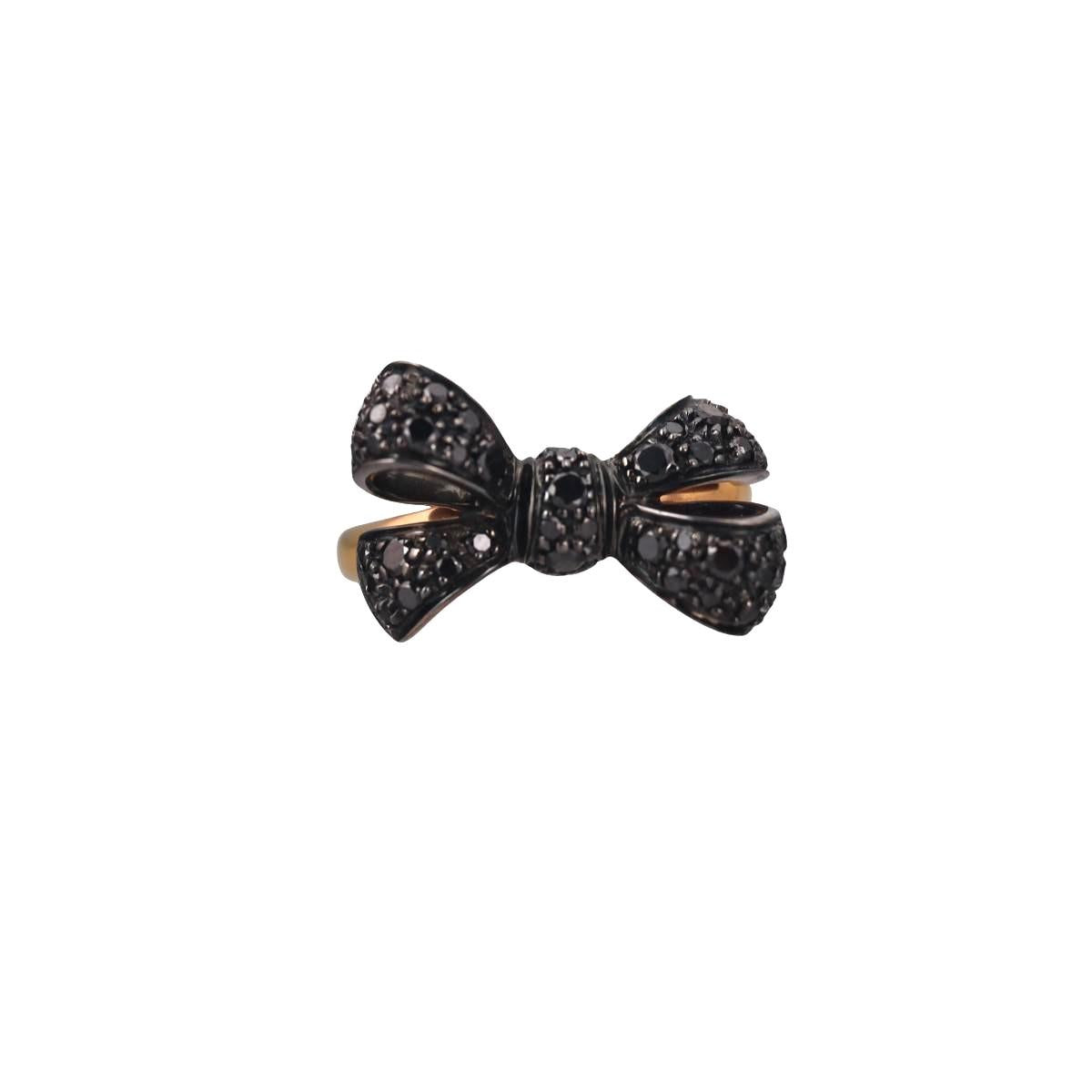 Pomellato Forever 18k Gold Bow Black Diamond Ring