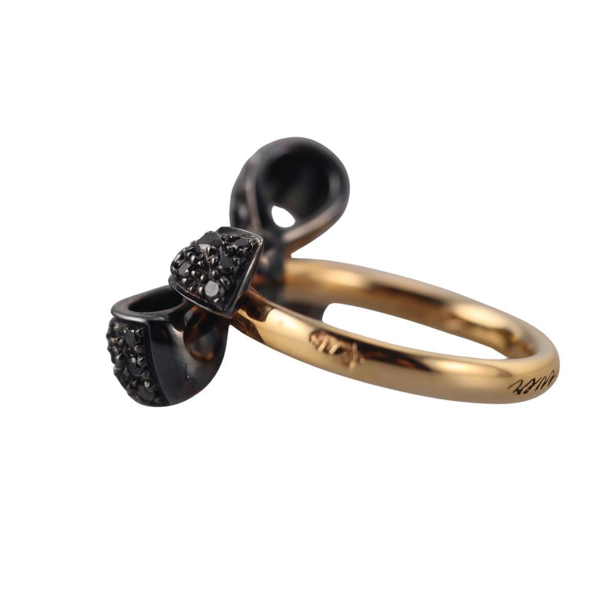 Pomellato Forever 18k Gold Bow Black Diamond Ring