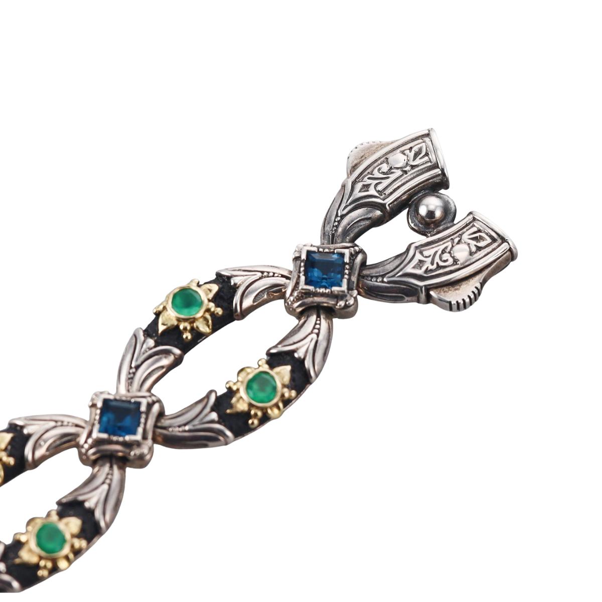 Konstantino Nemesis 18k Yellow Gold Sterling London Blue Topaz & Green Agate Bracelet