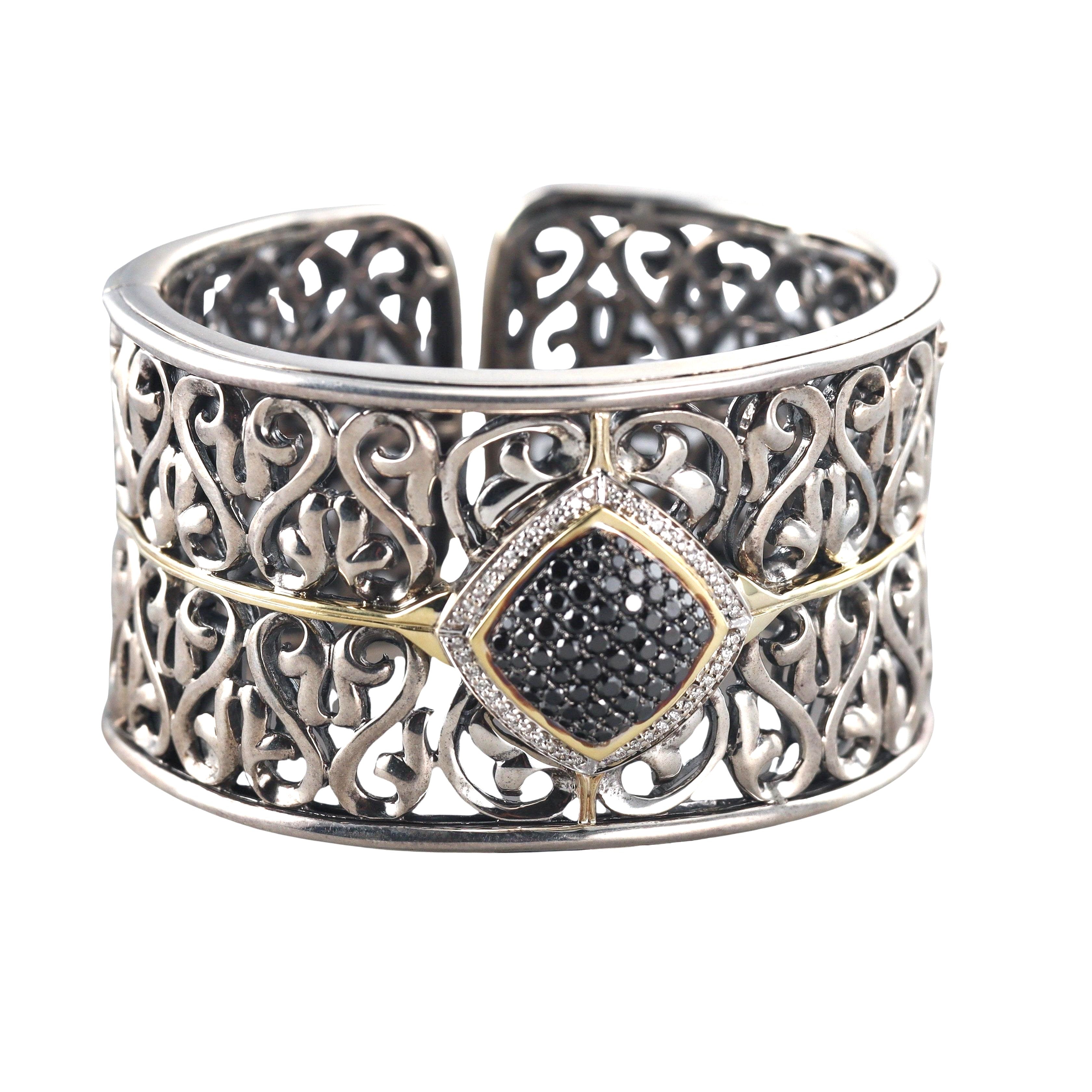Charles Krypell Sterling Silver 18k Gold Diamond Cuff Bracelet