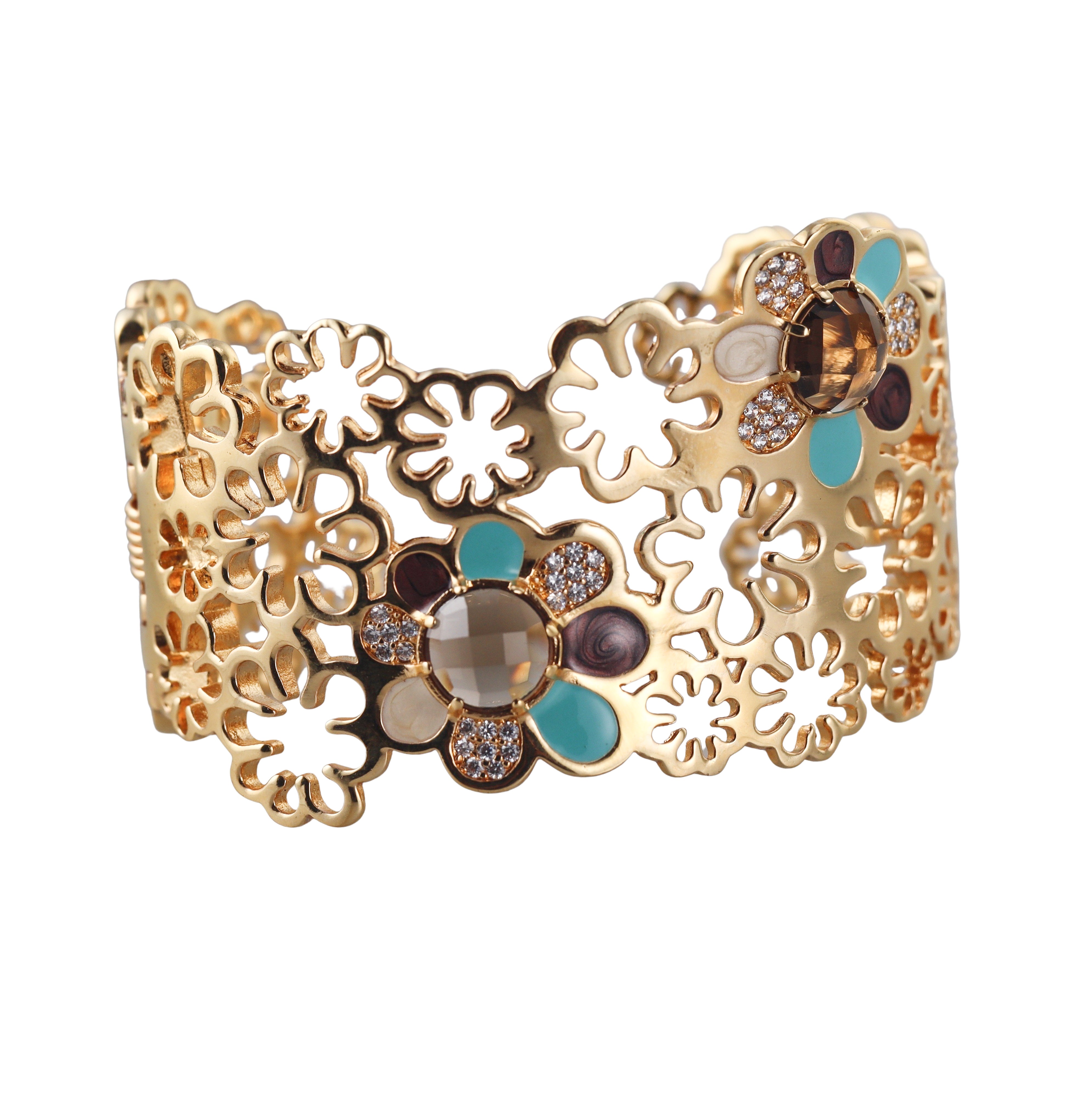 Lauren G Adams Enamel Crystal Flower Cuff Bracelet