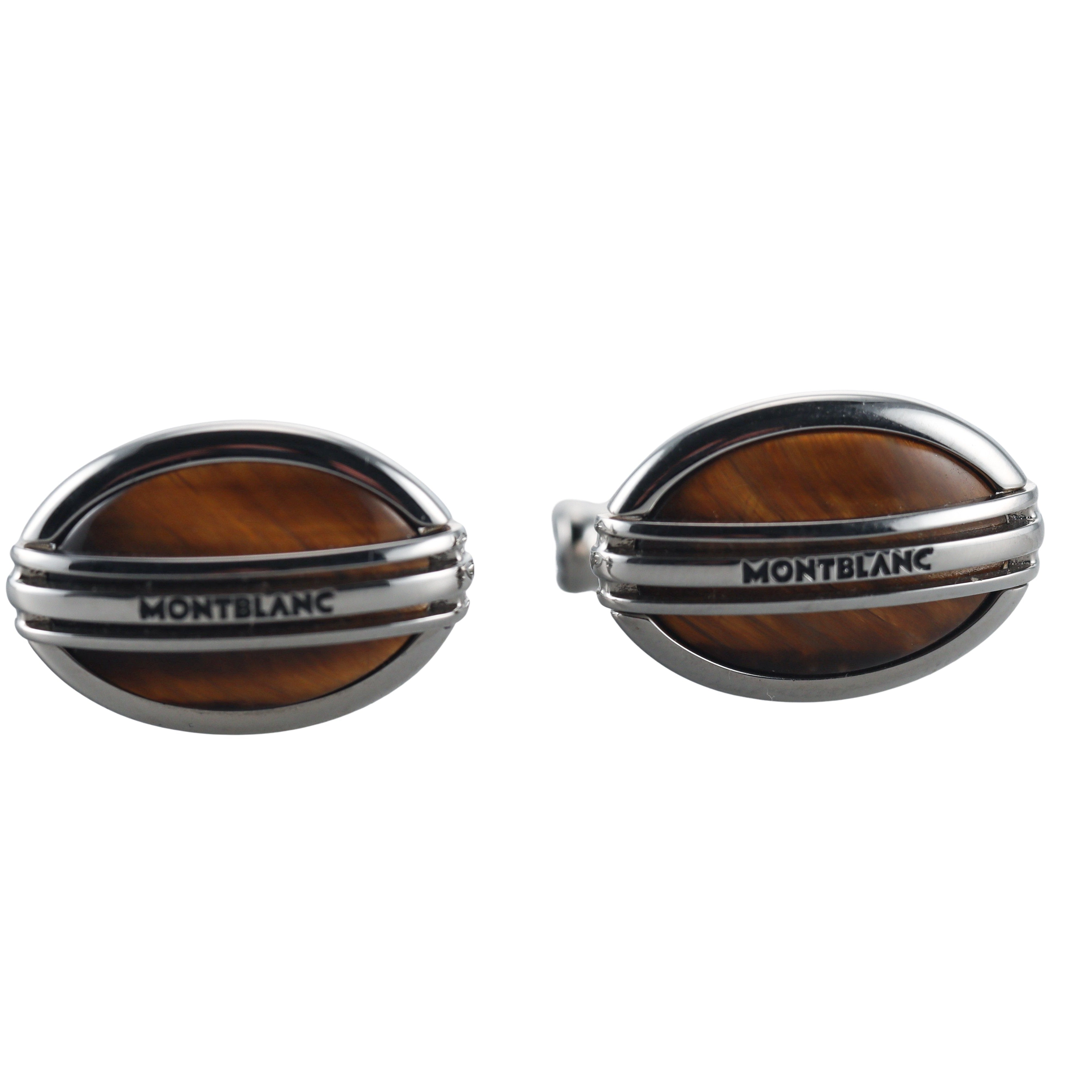 Montblanc Oval Steel Wooden Cufflinks 110767