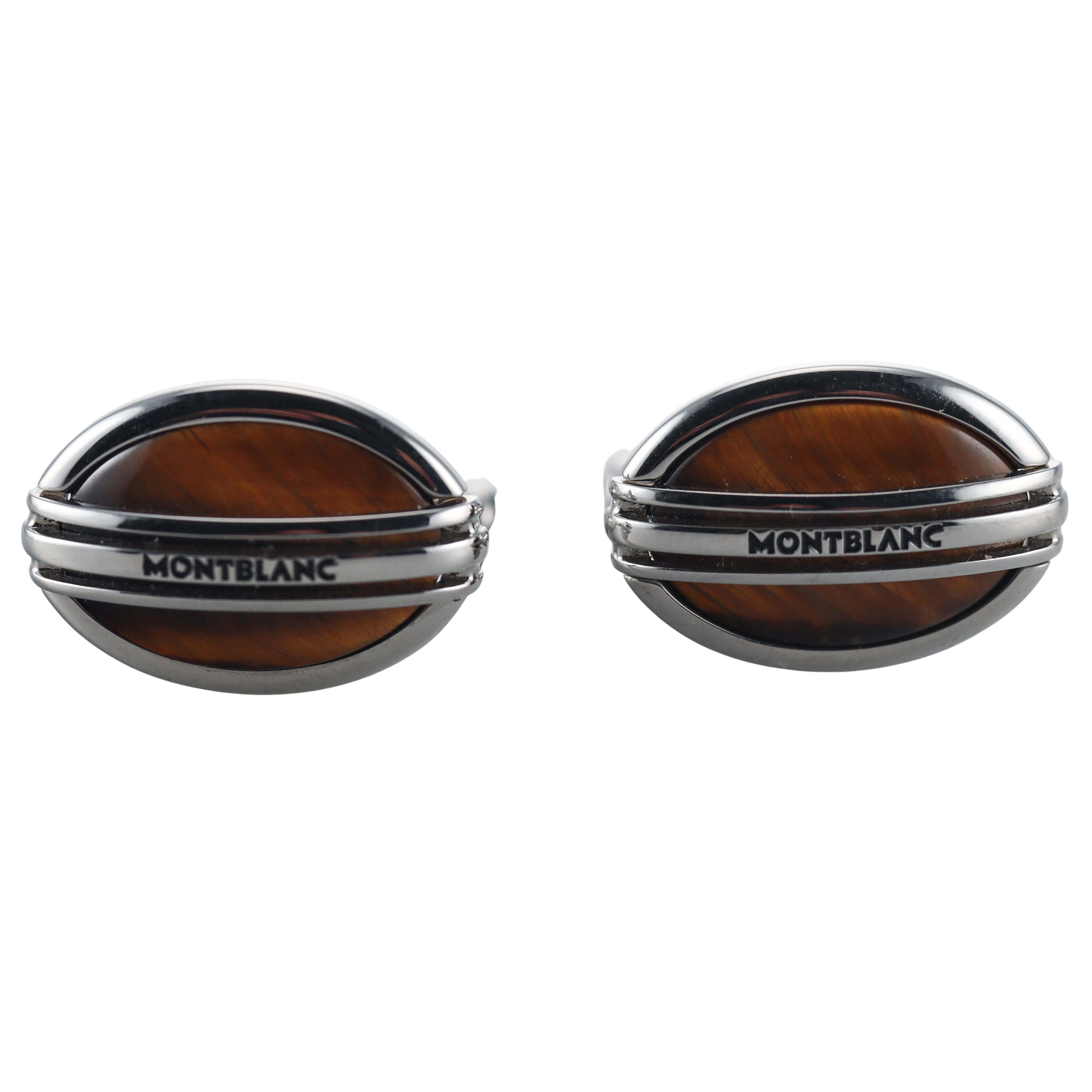 Montblanc Oval Steel Wooden Cufflinks 110767