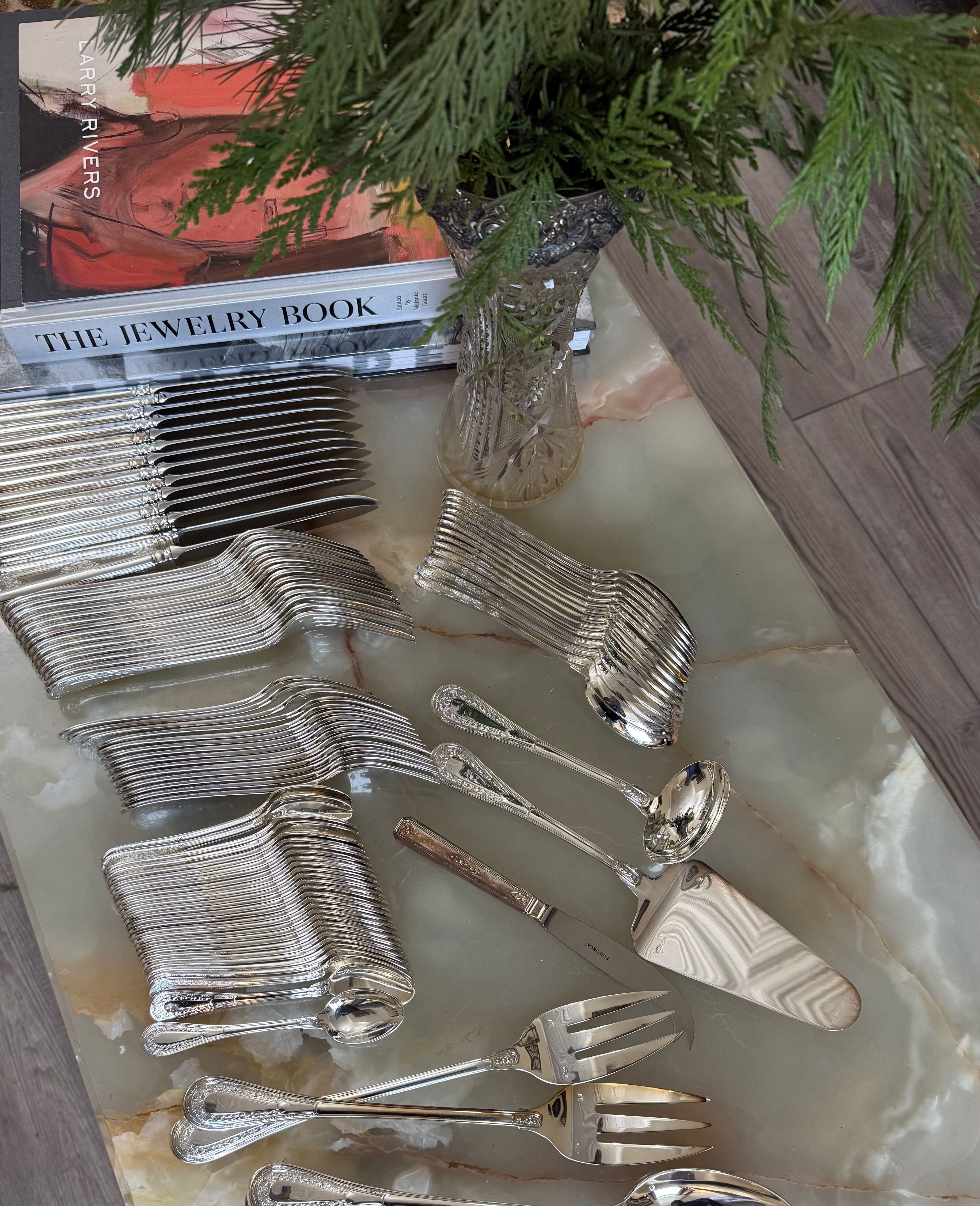 Puiforcat Monthelie Silver Platted Flatware Set 91 pc