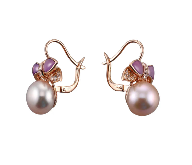 Mimi Milano Pearl Sapphire Amethyst 18k Gold Ribbon Earrings