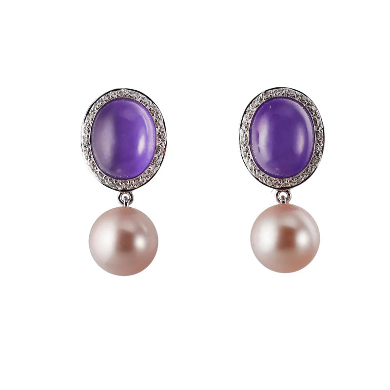 Mimi Milano Leela Lavender Jade Diamond Pearl 18k Gold Drop Earrings