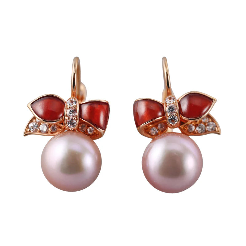Mimi Milano Pearl Sapphire Garnet 18k Gold Ribbon Earrings