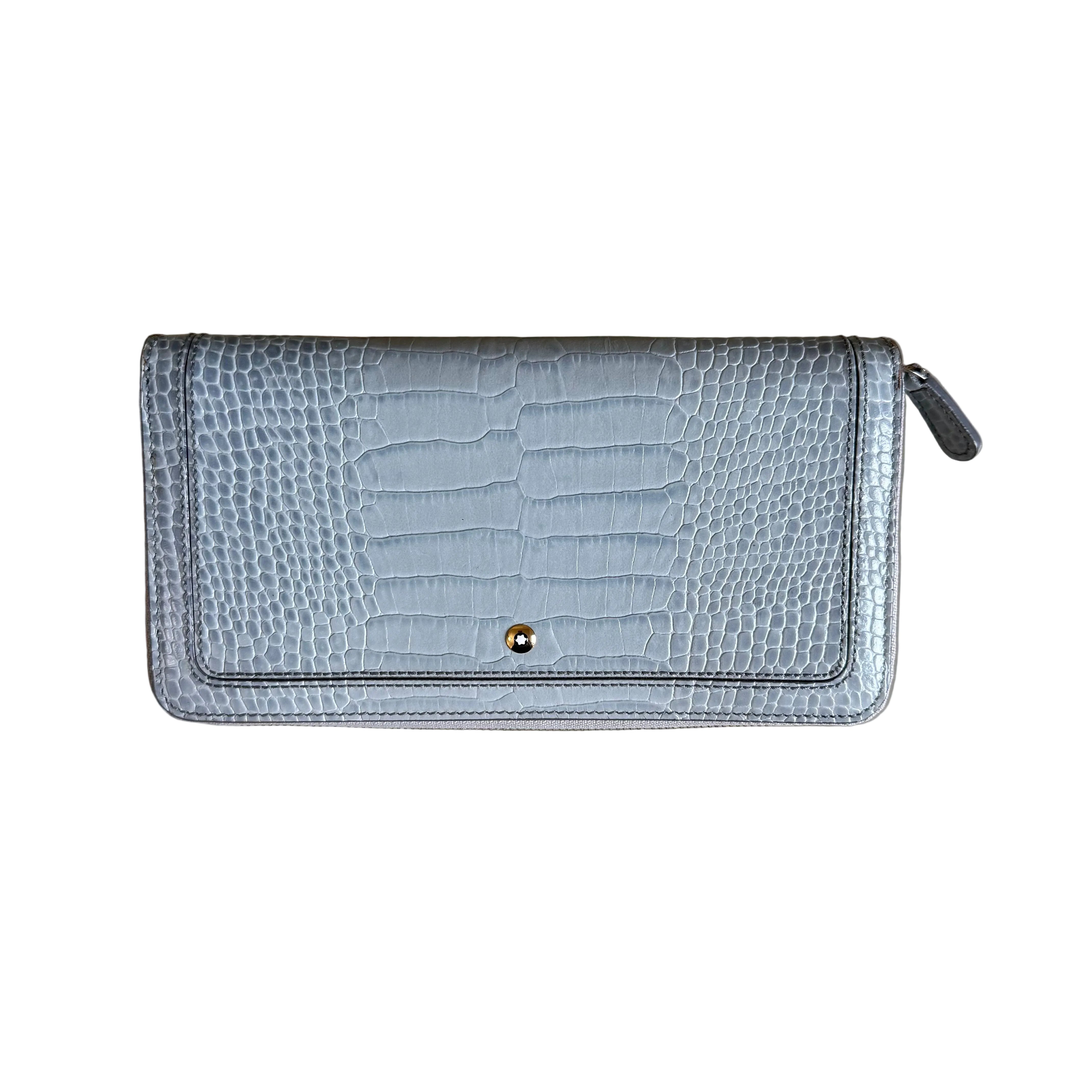 Montblanc Boheme Blue Leather Wallet w Zip & Coin Case 107625