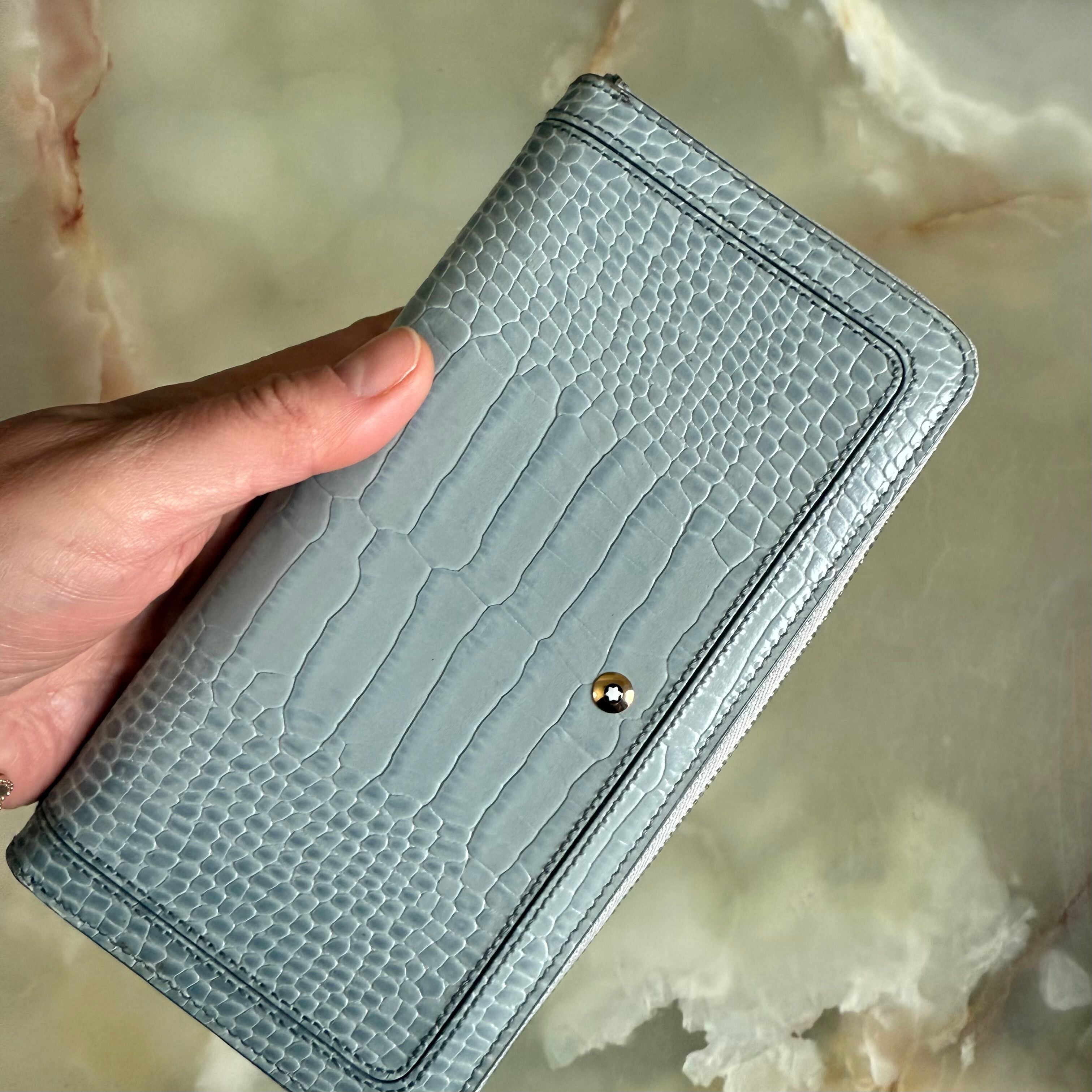 Montblanc Boheme Blue Leather Wallet w Zip & Coin Case 107625