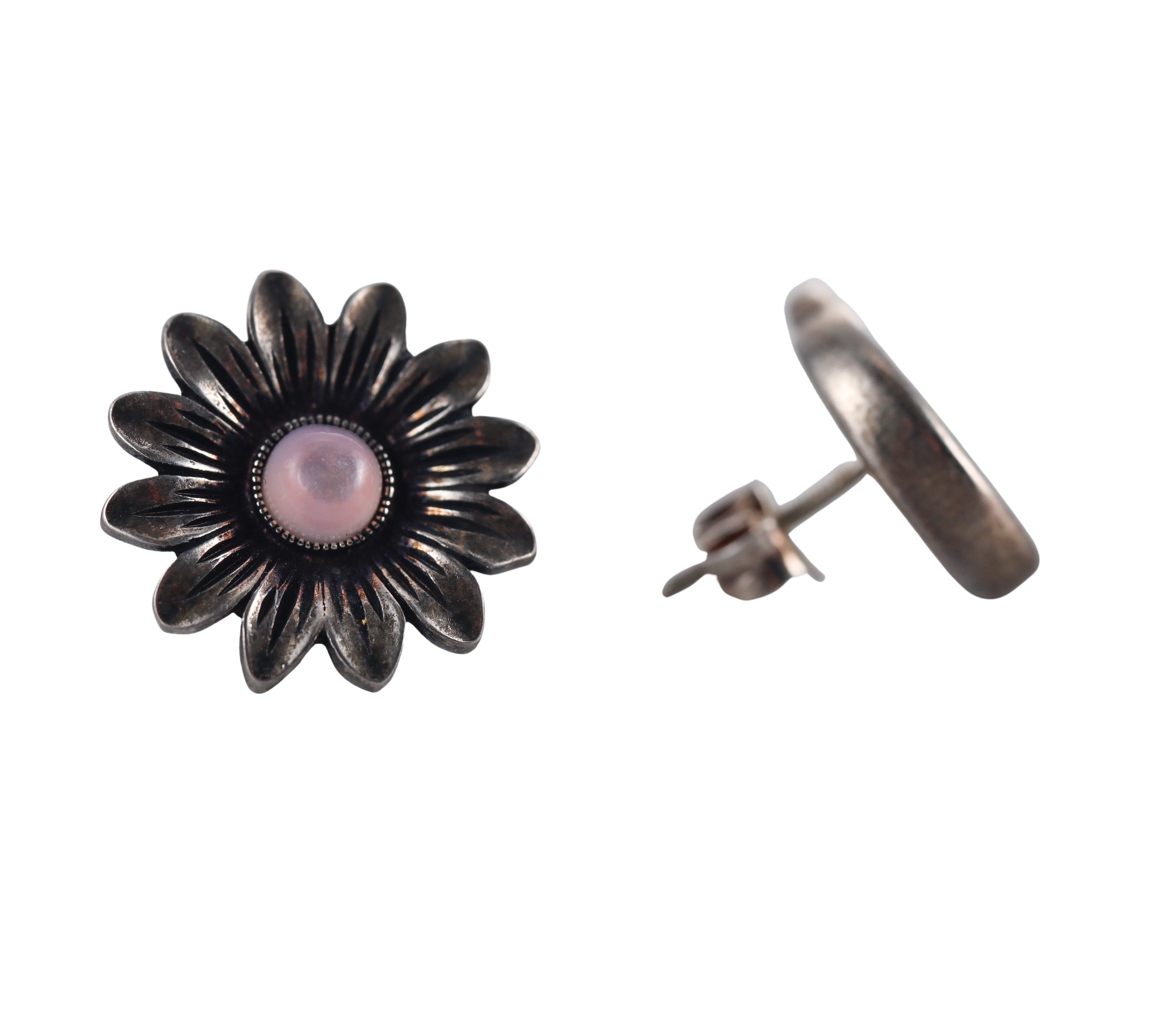 Gucci Sterling Silver Pink Mother of Pearl Flower Marmont Double G Earrings Retail $350