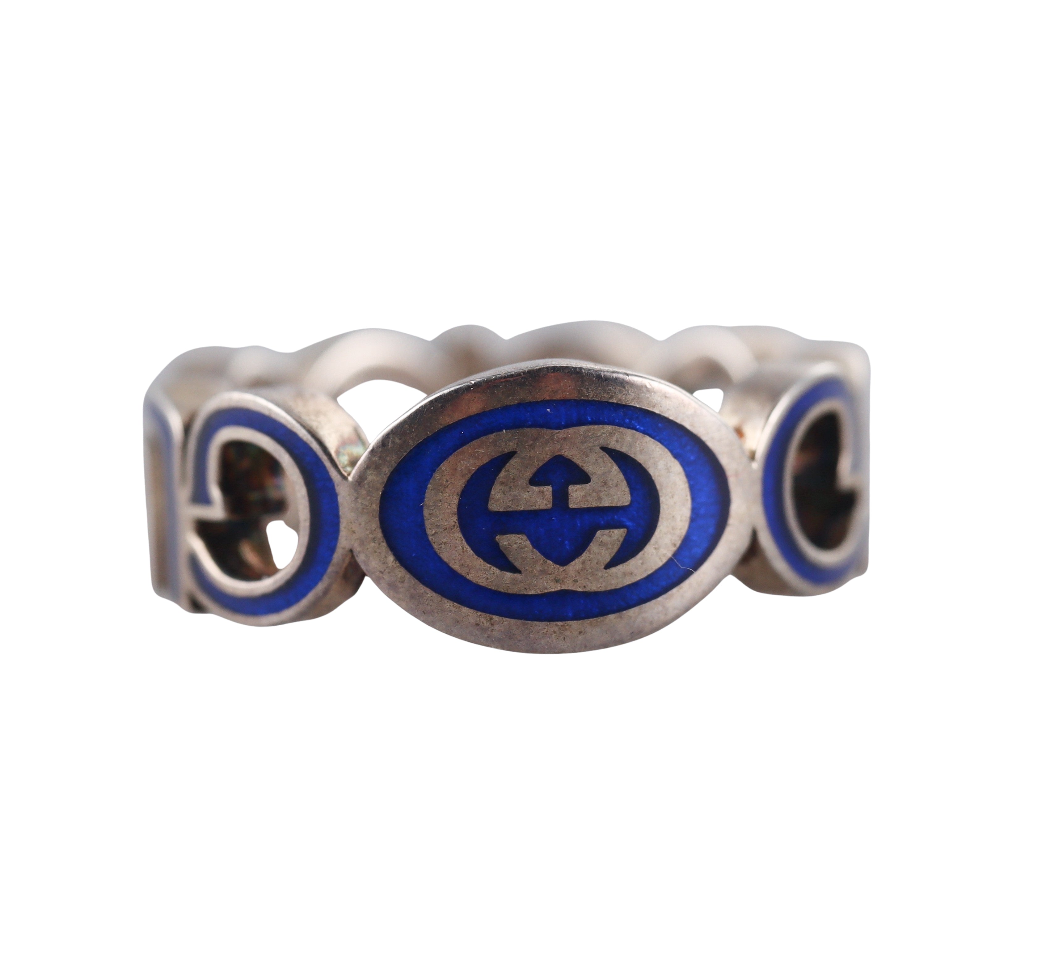 Gucci Sterling Silver Blue Enamel Ring Retail $360