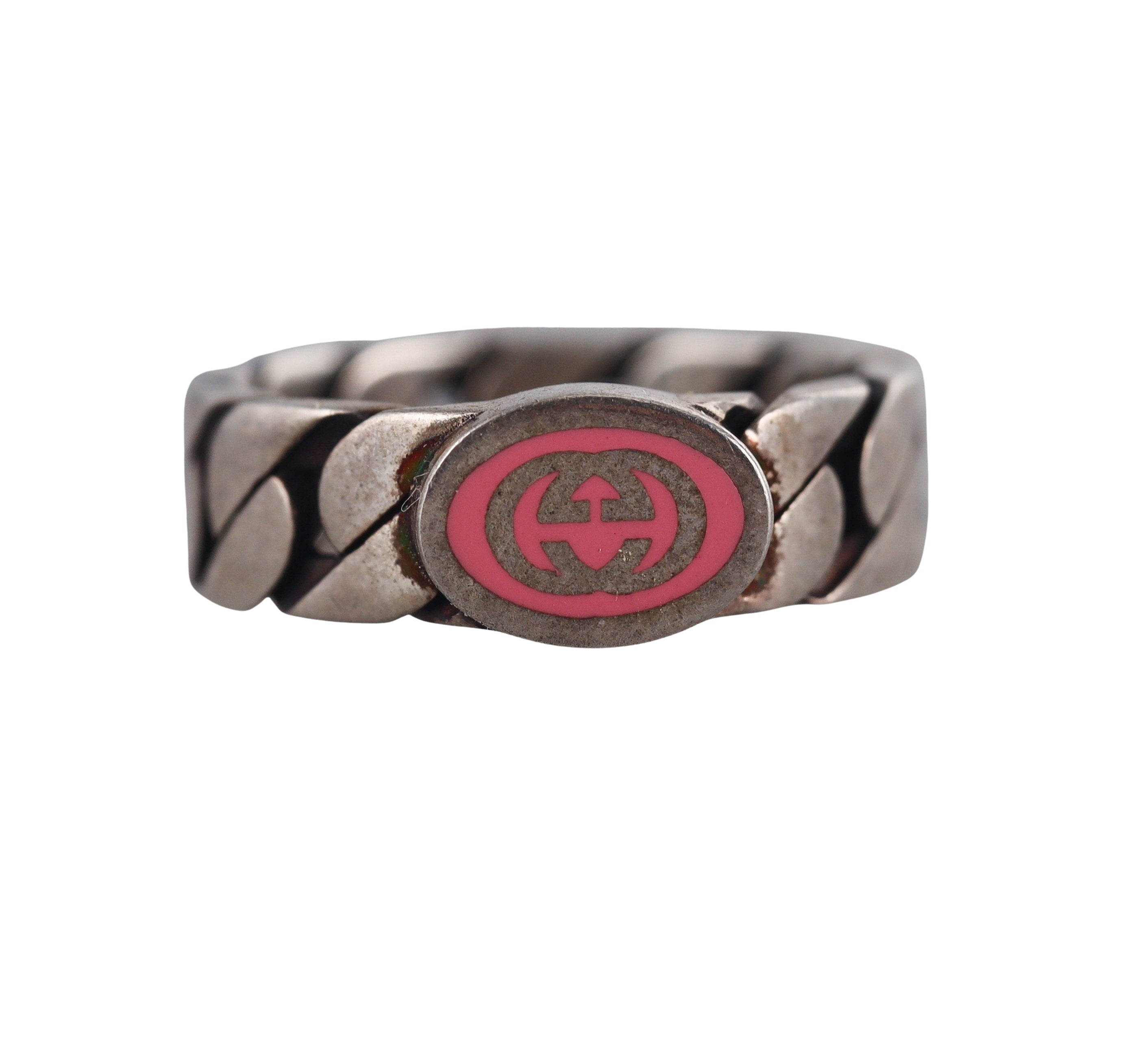 Gucci Sterling Silver Pink Enamel Ring Retail $340