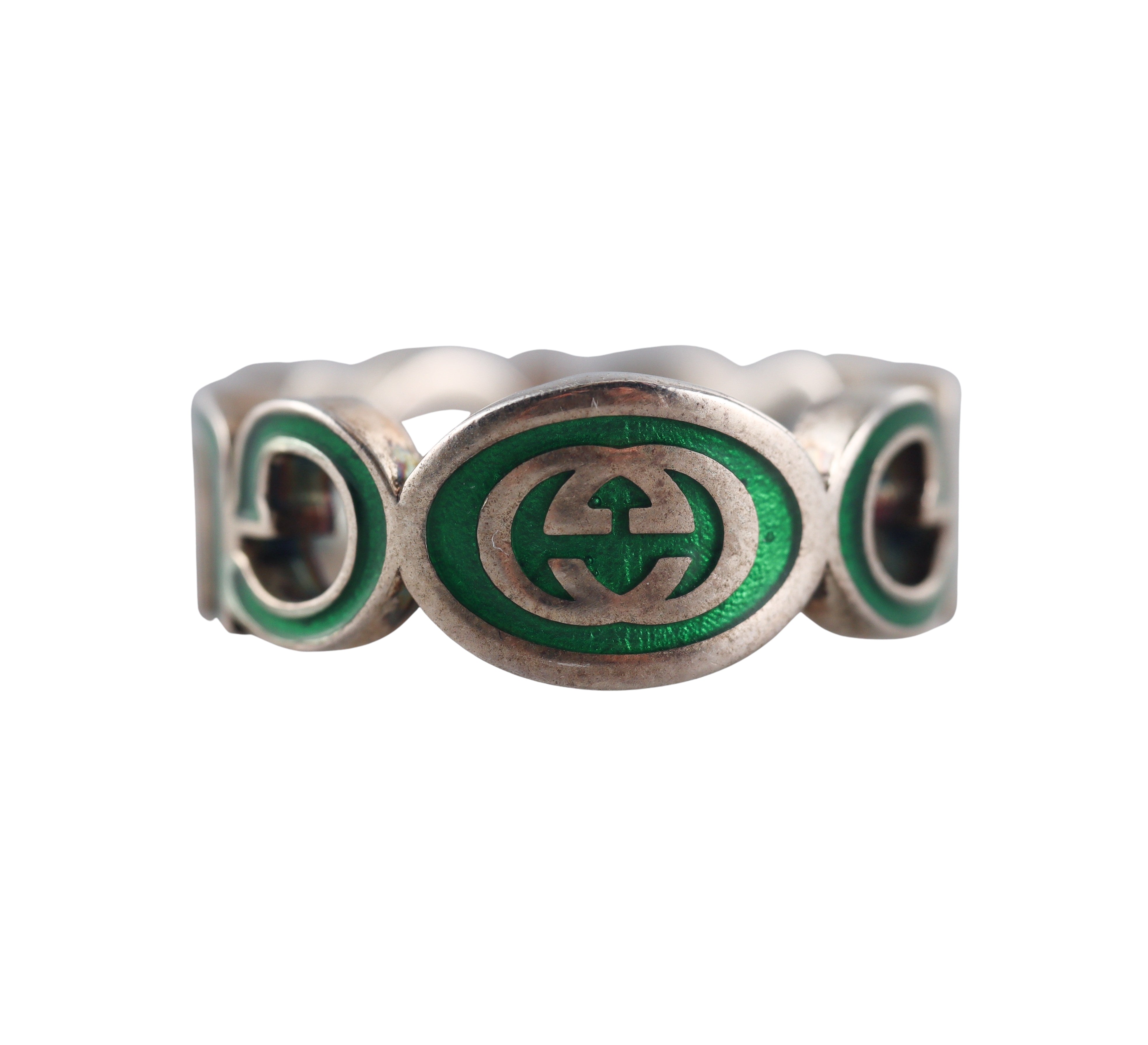 Gucci Sterling Silver Green Enamel Ring Retail $360