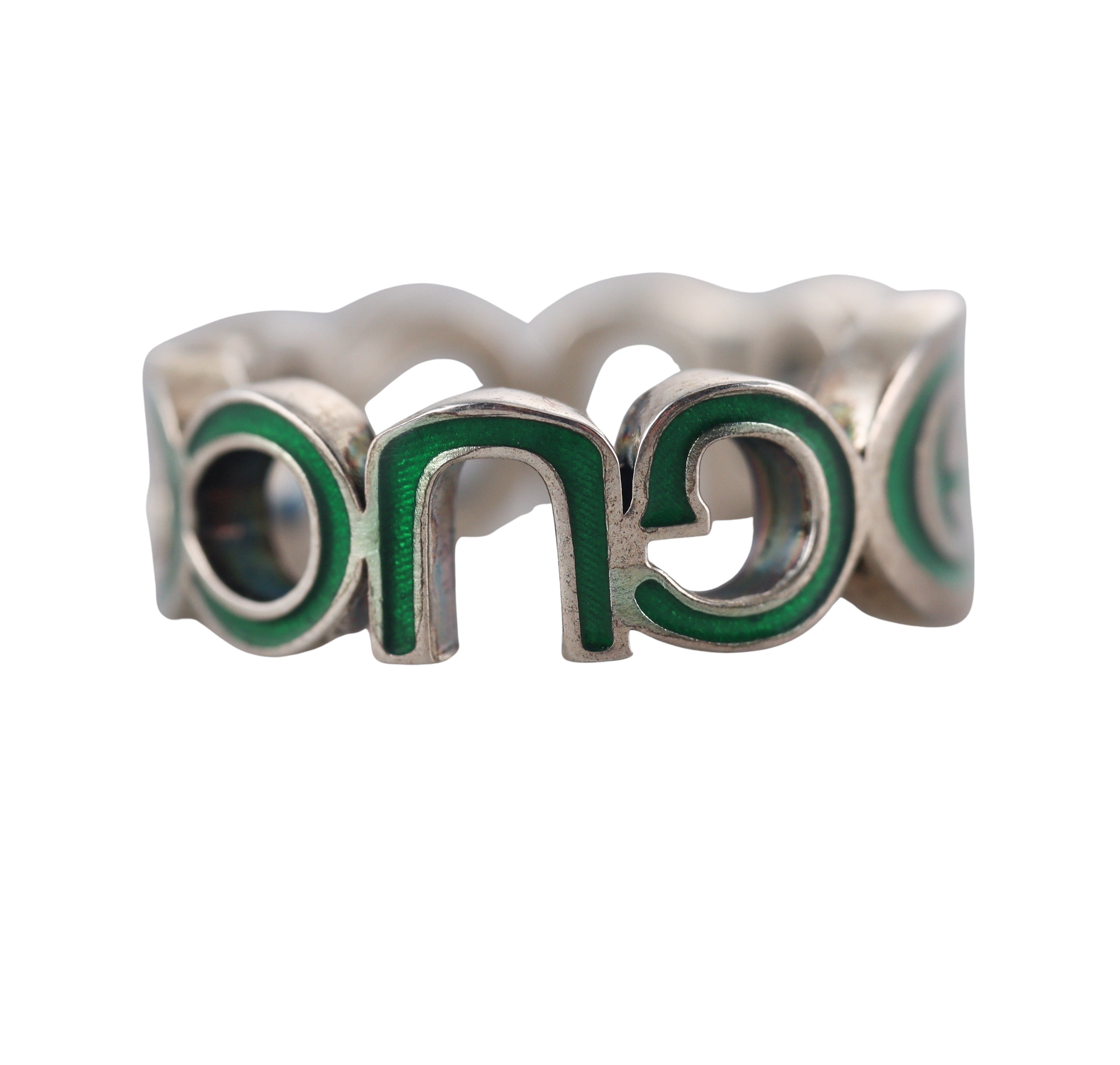 Gucci Sterling Silver Green Enamel Ring Retail $360