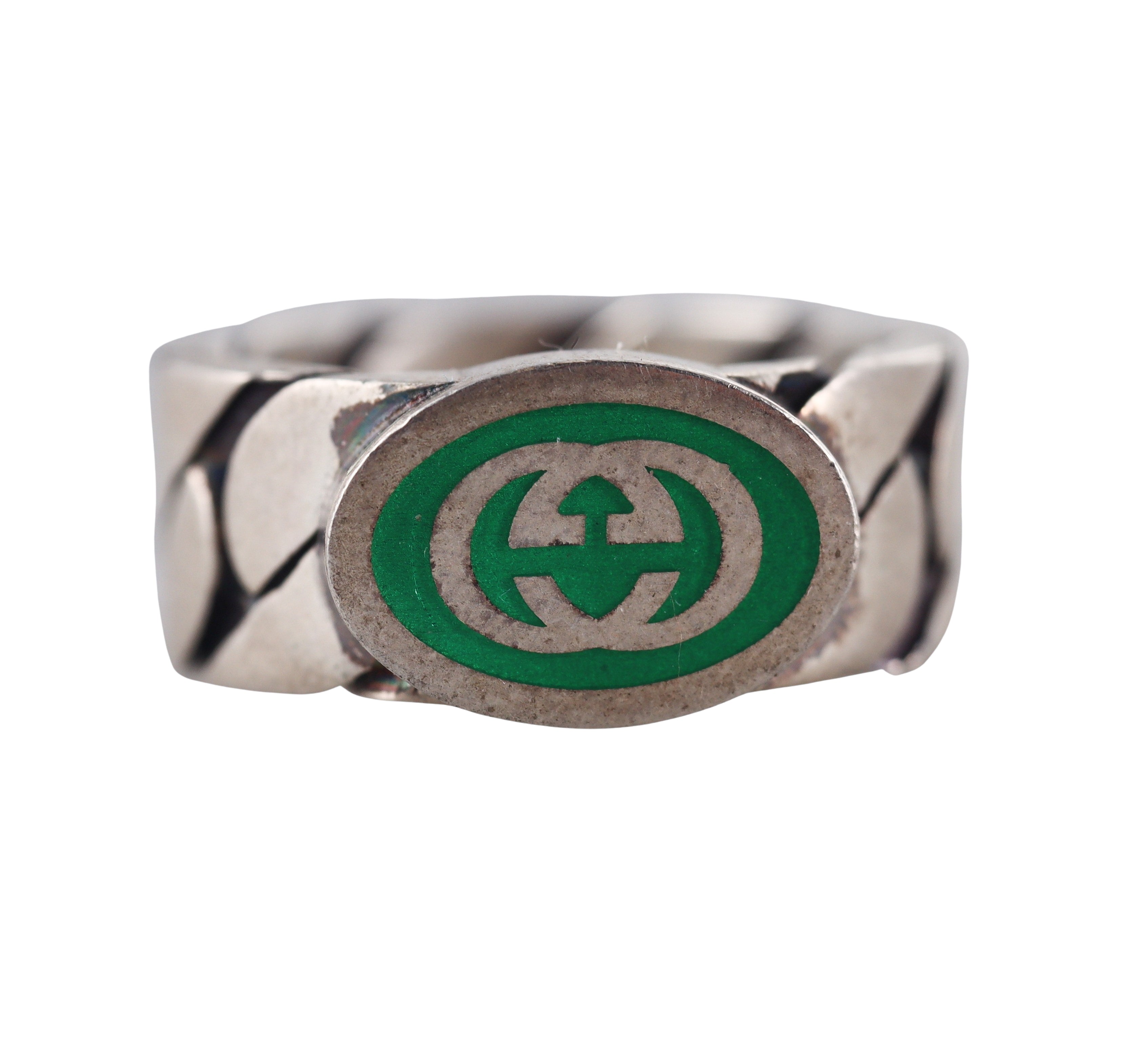 Gucci Sterling Silver Green Enamel Ring Retail $360