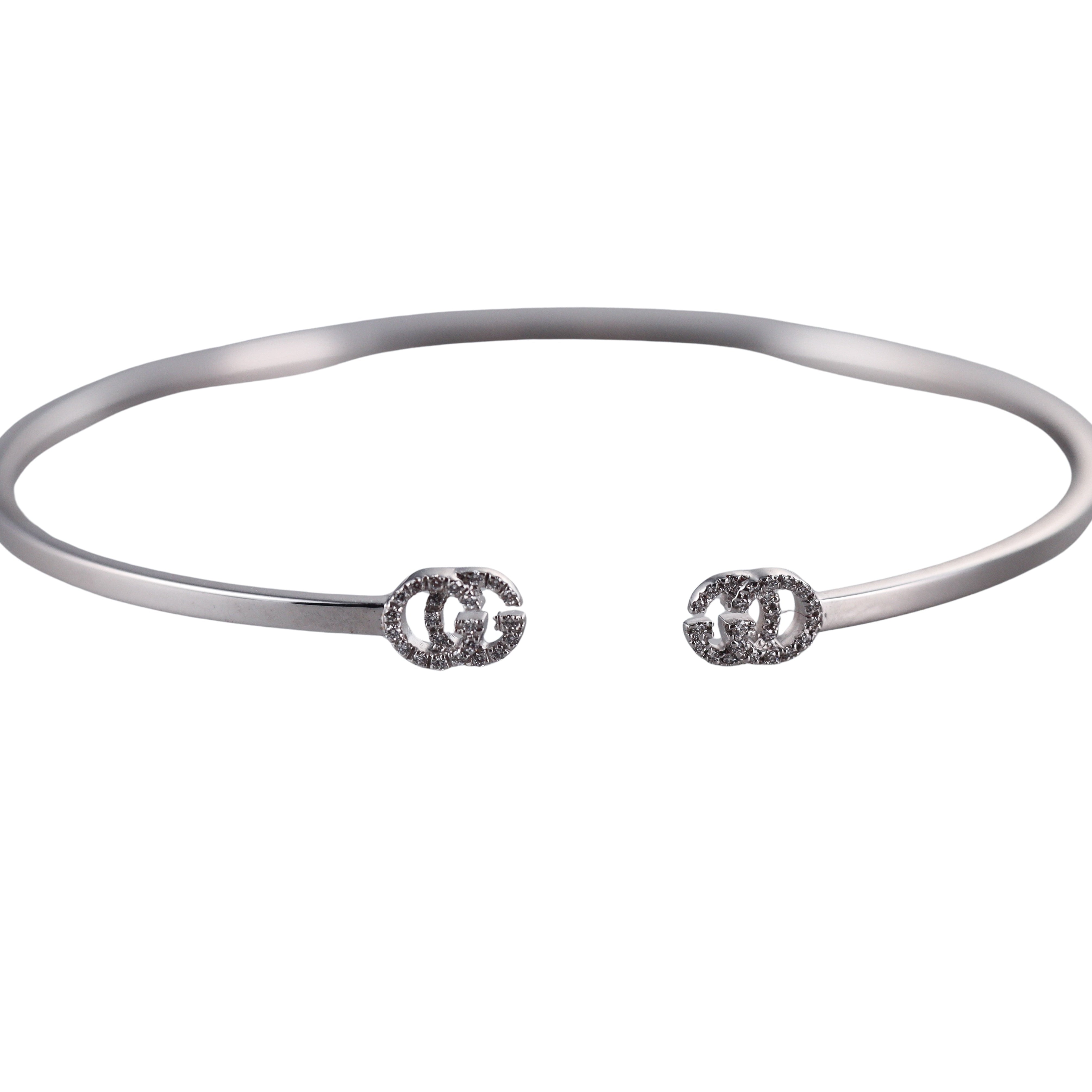 18k White Gold Gucci Running G Diamond Cuff Bracelet Retail $3250