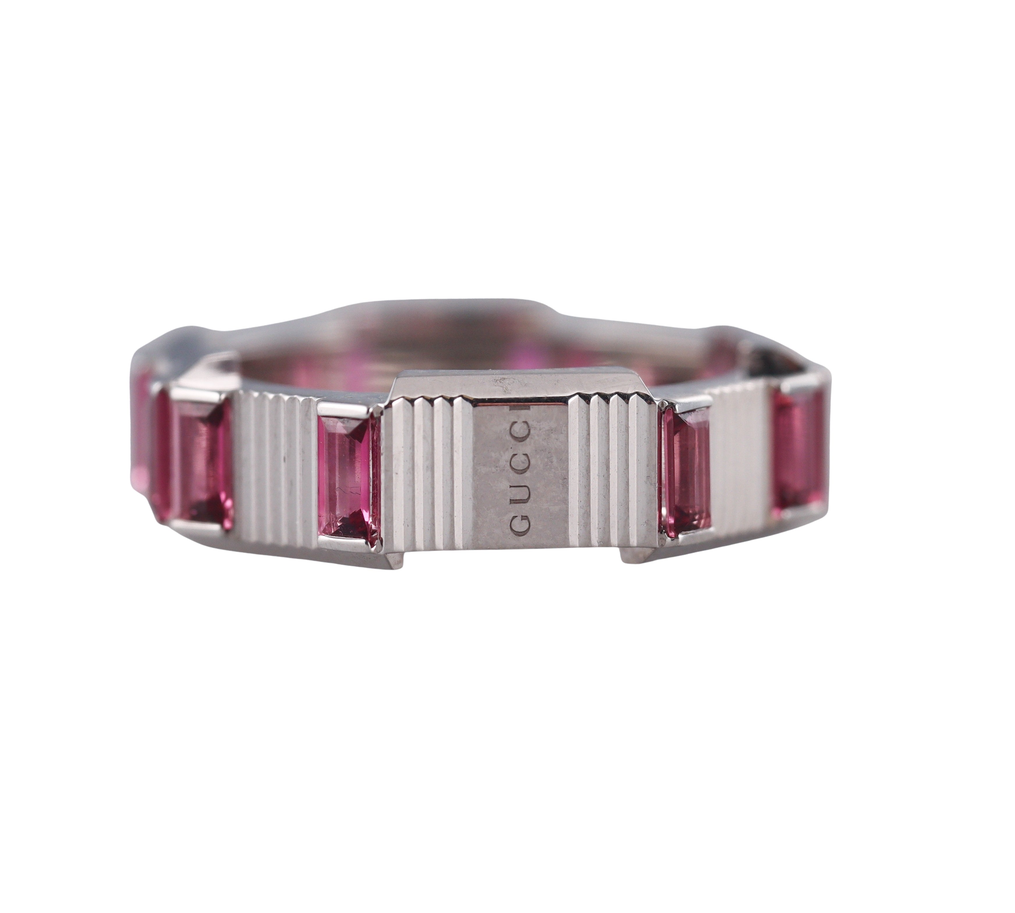 18k Gucci Link to Love White Gold Rubellite Ring Retail $3600