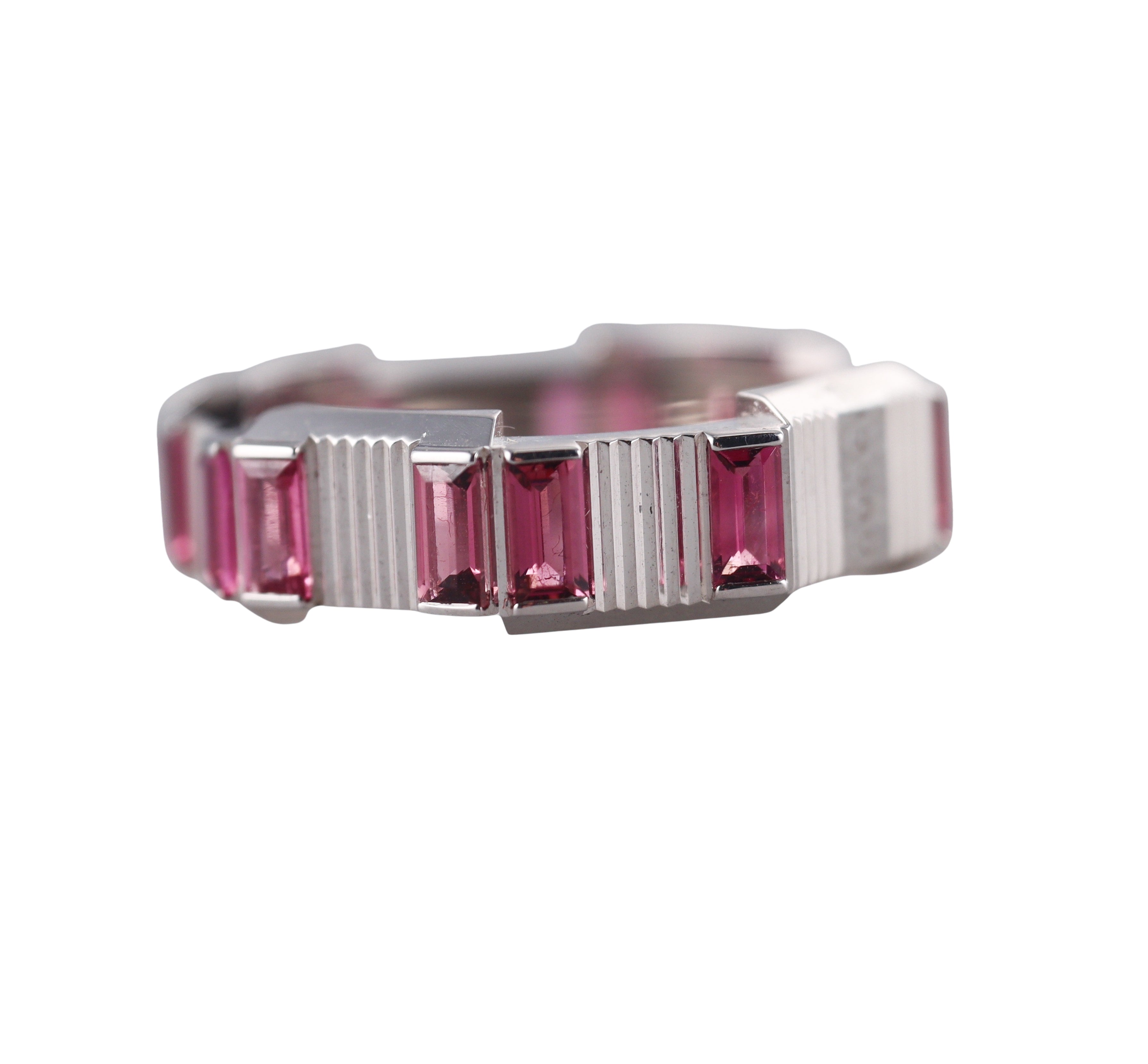 18k Gucci Link to Love White Gold Rubellite Ring Retail $3600