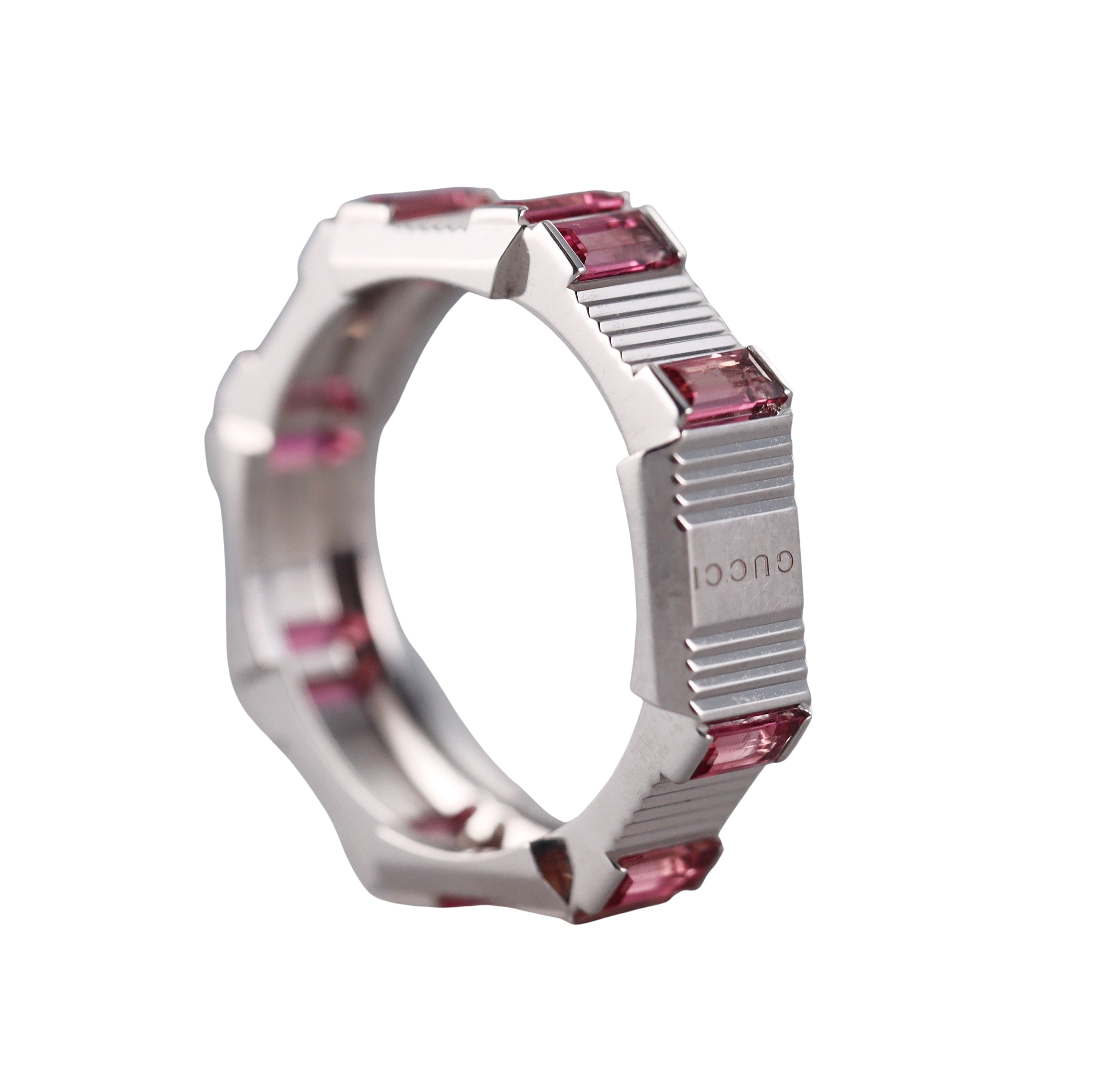 18k Gucci Link to Love White Gold Rubellite Ring Retail $3600