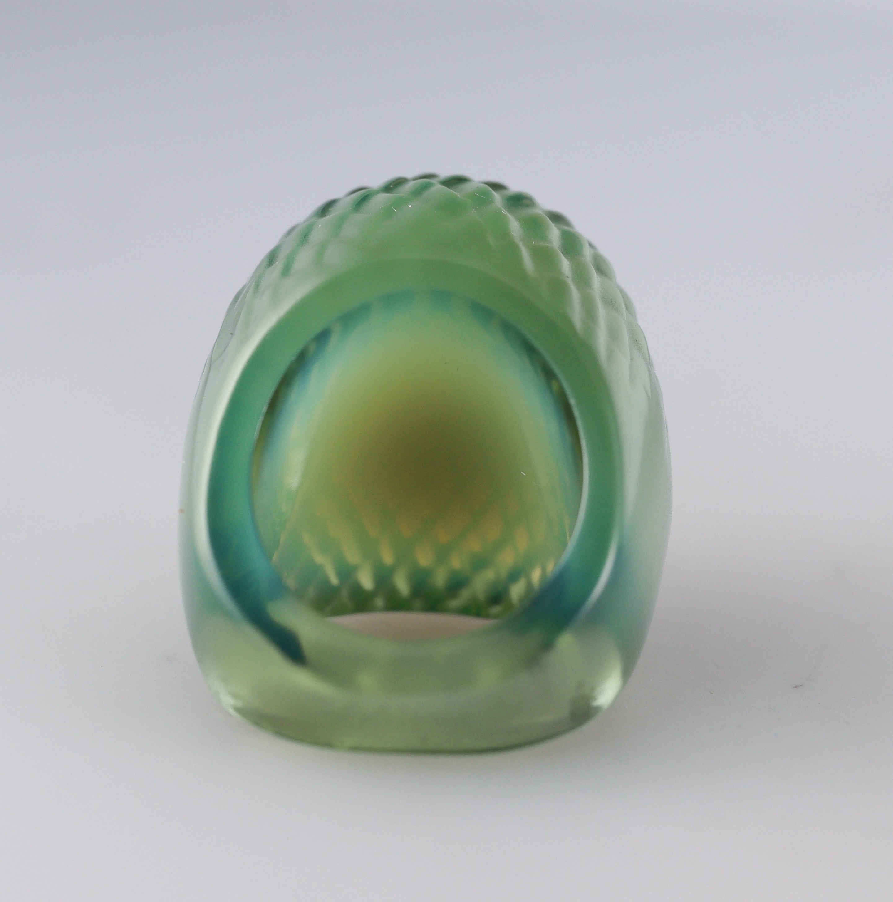 Lalique Milky Green Carved Crystal Dome Ring