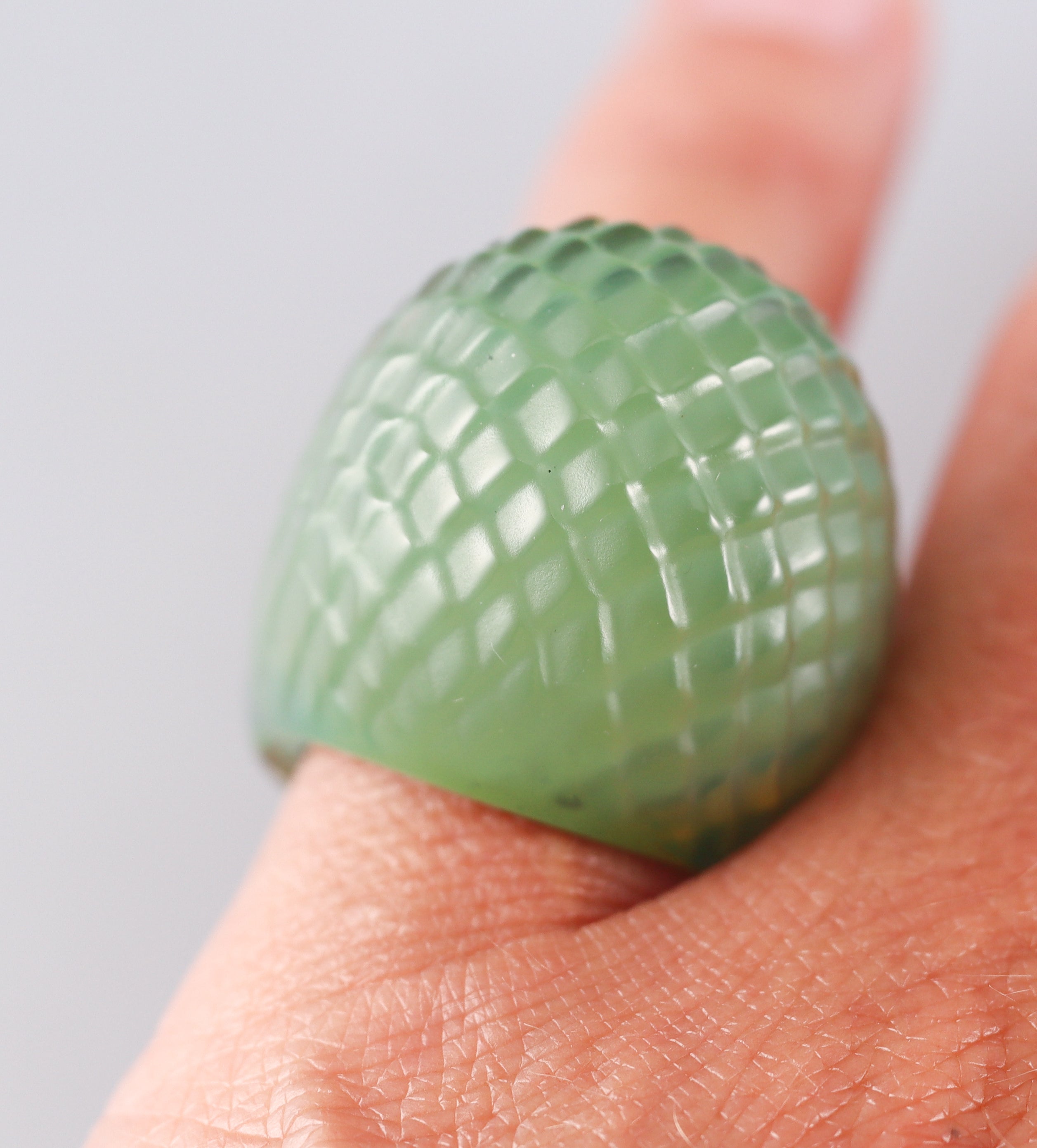 Lalique Milky Green Carved Crystal Dome Ring