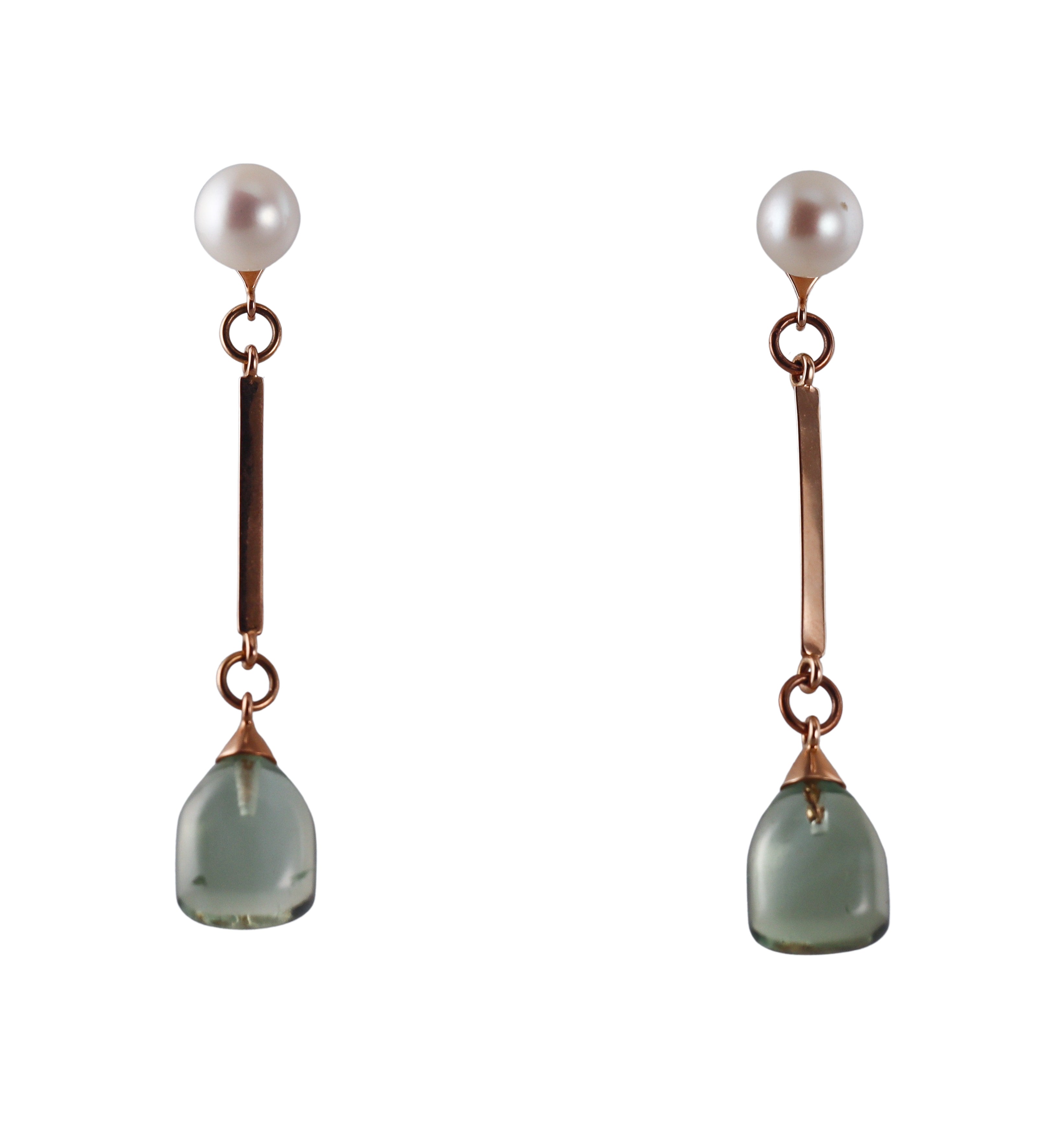 Mimi Milano Rose and White Gold Prasiolate and Pearl Drop Earrings