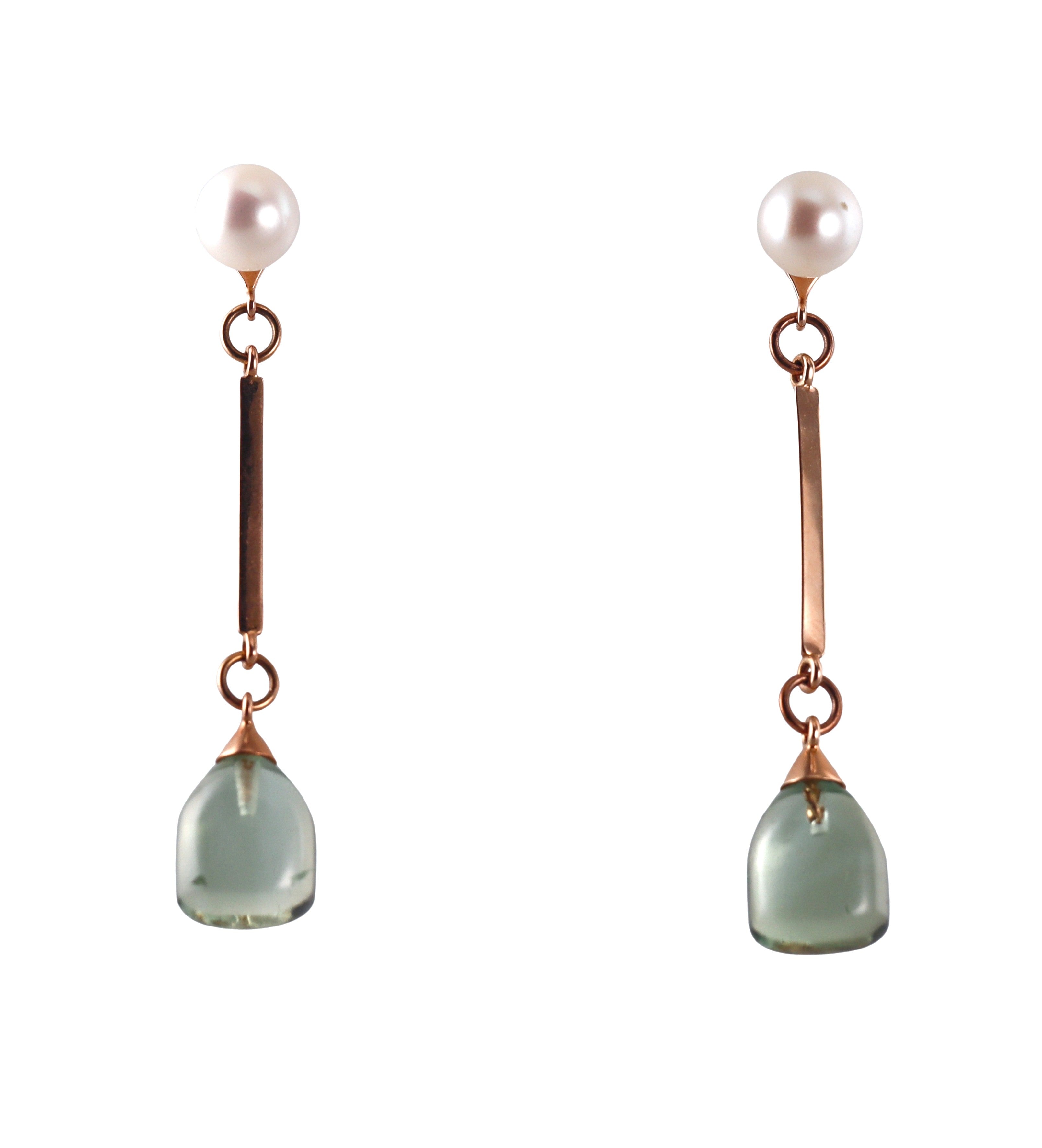 Mimi Milano Rose and White Gold Prasiolate and Pearl Drop Earrings