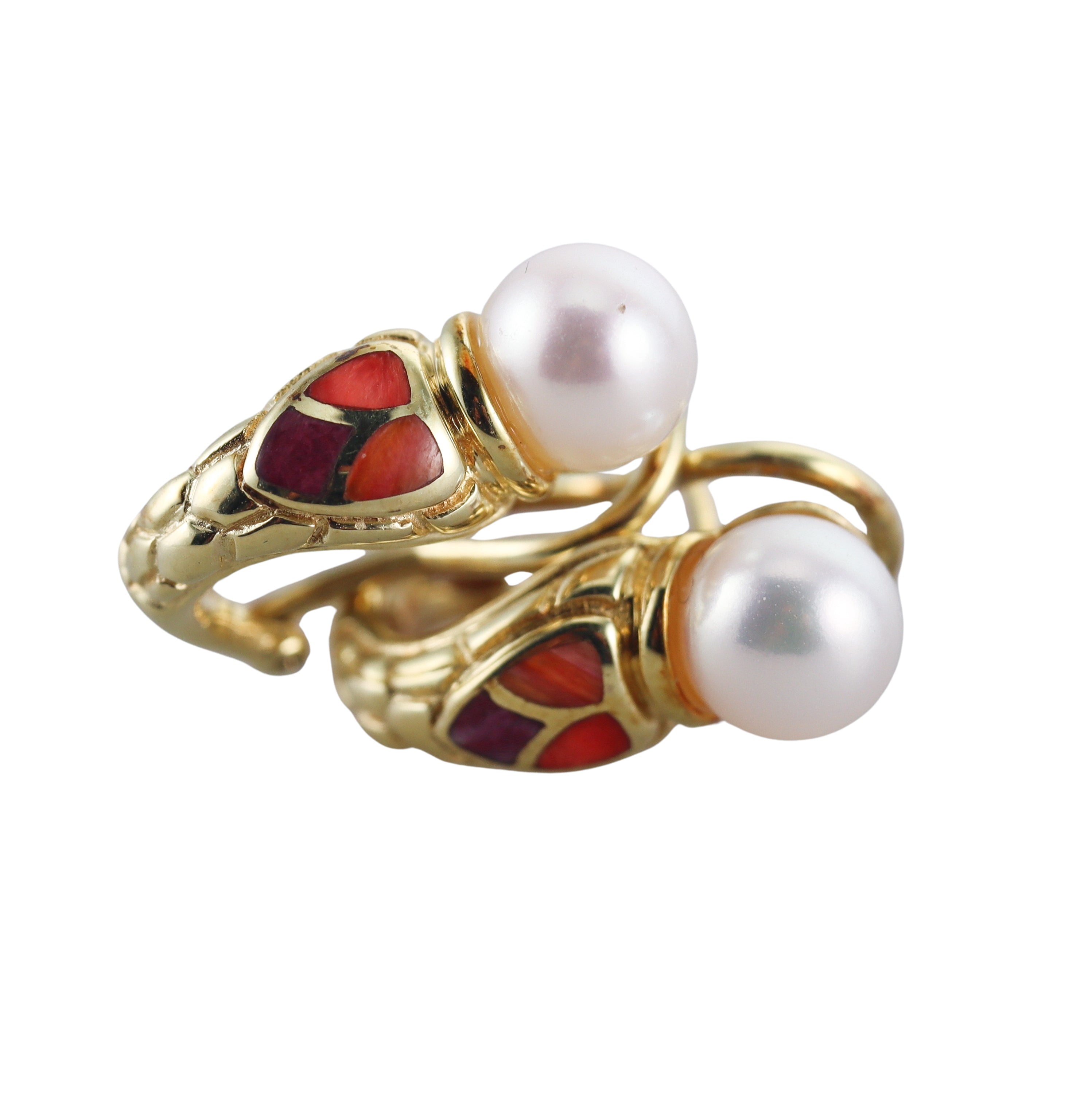 Asch Grossbardt Inlay Gemstone Pearl Gold Earrings.