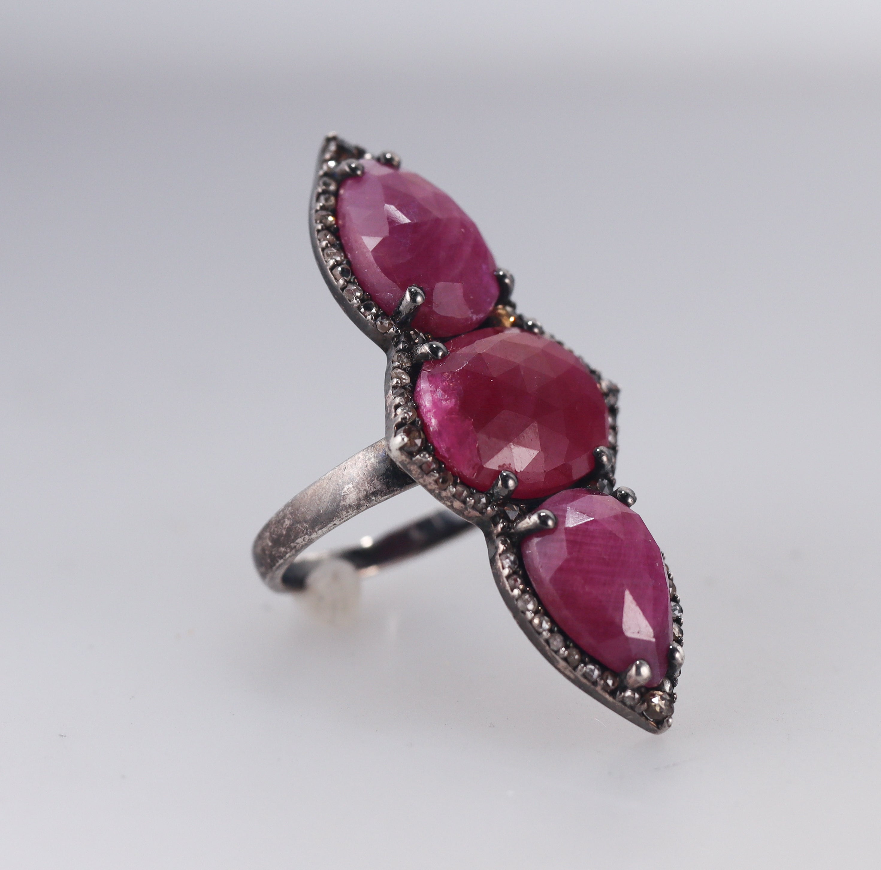 Bavna Sterling Silver Rose Cut Diamond and Ruby Ring