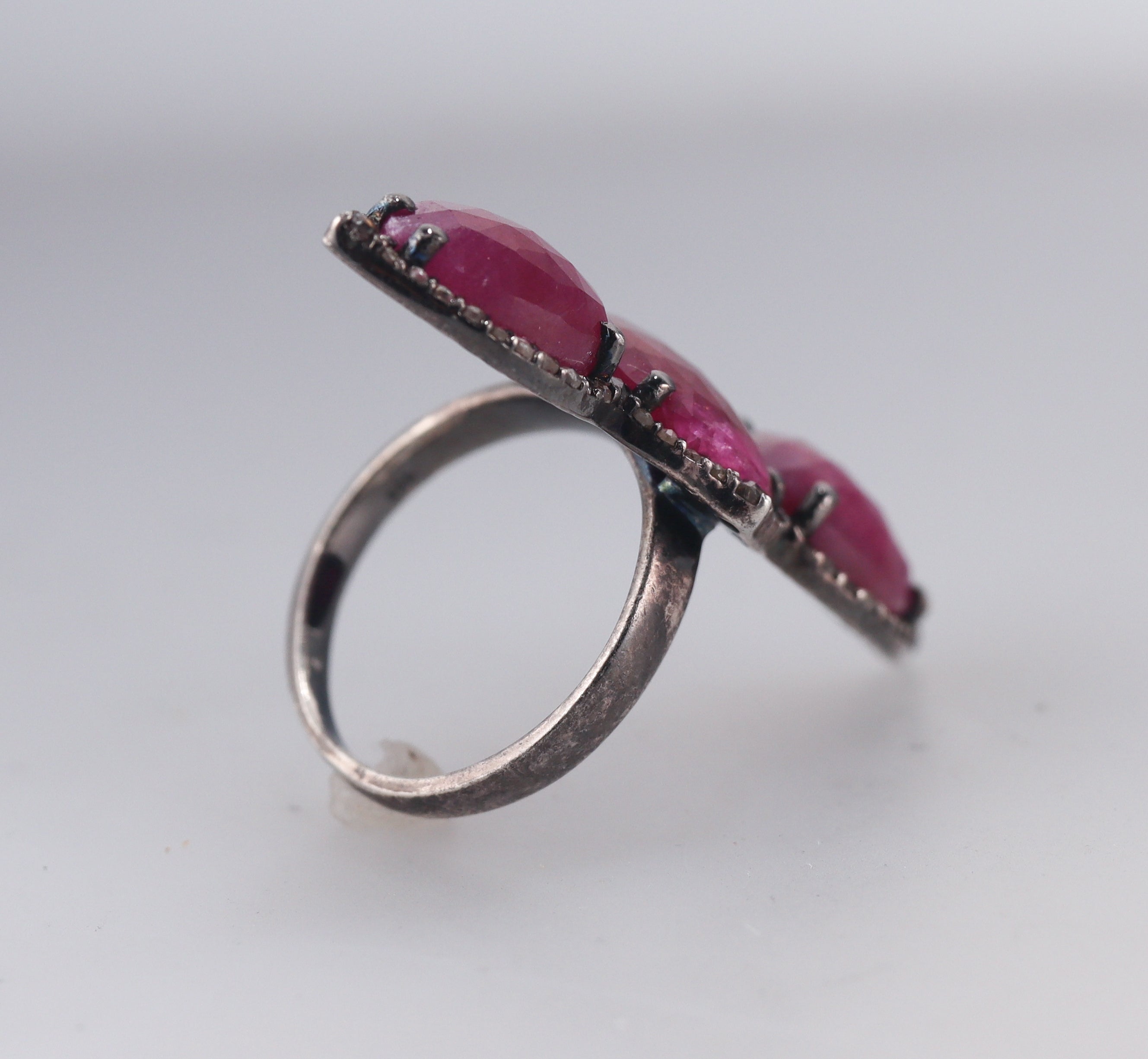 Bavna Sterling Silver Rose Cut Diamond and Ruby Ring