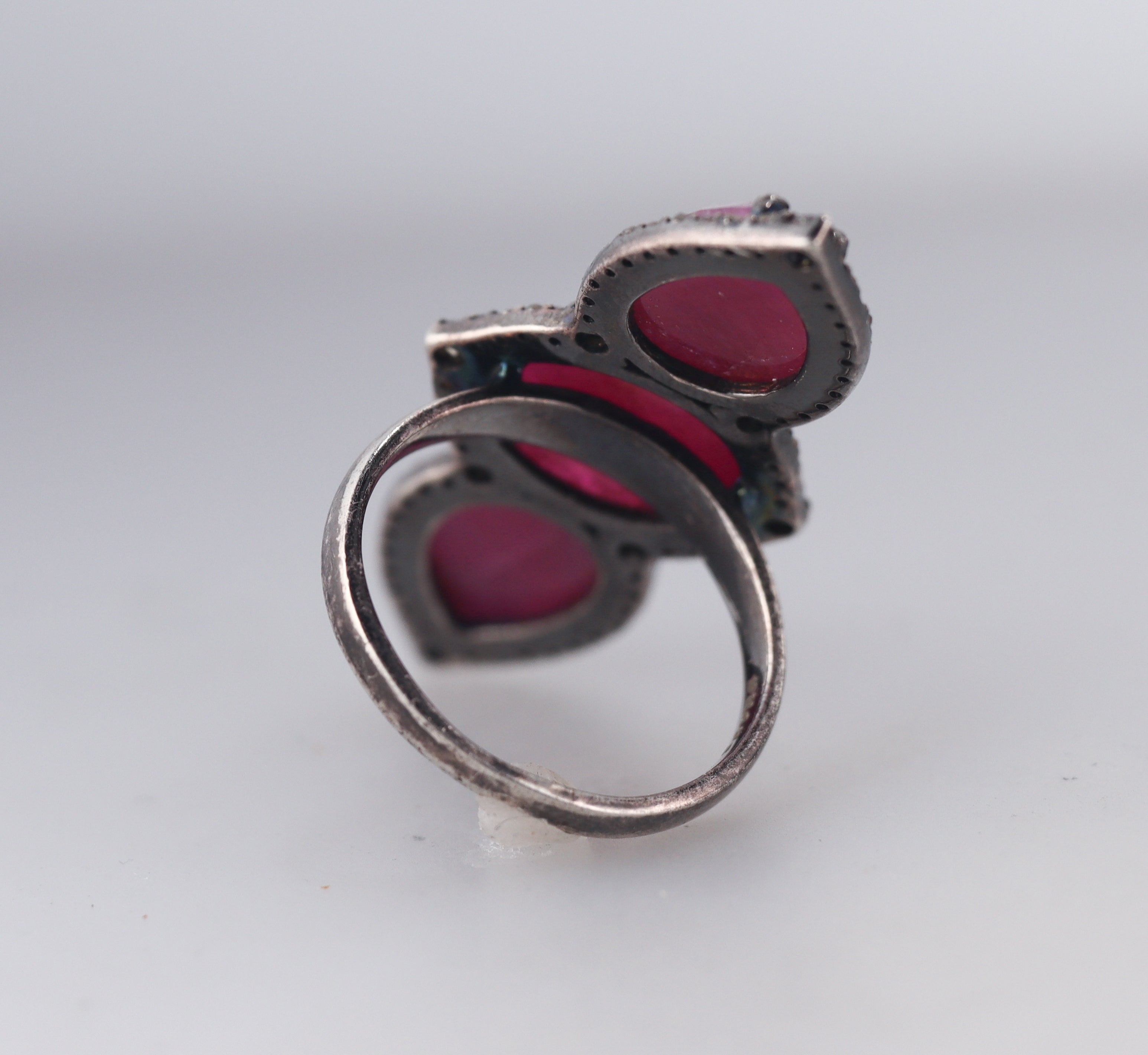 Bavna Sterling Silver Rose Cut Diamond and Ruby Ring