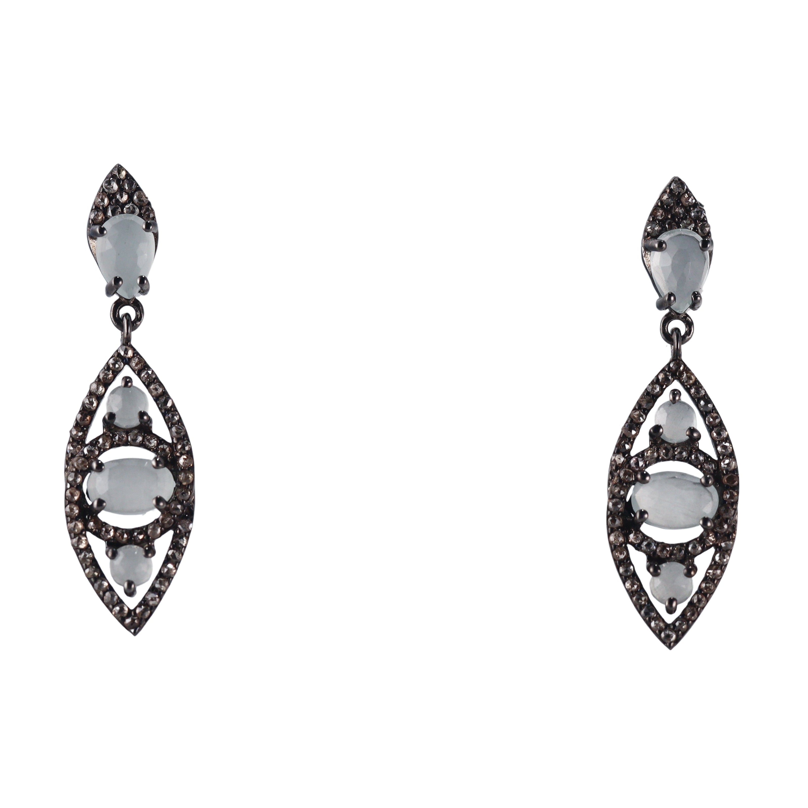 Bavna Sterling Silver Moonstone and Champagne Diamonds Drop Earrings