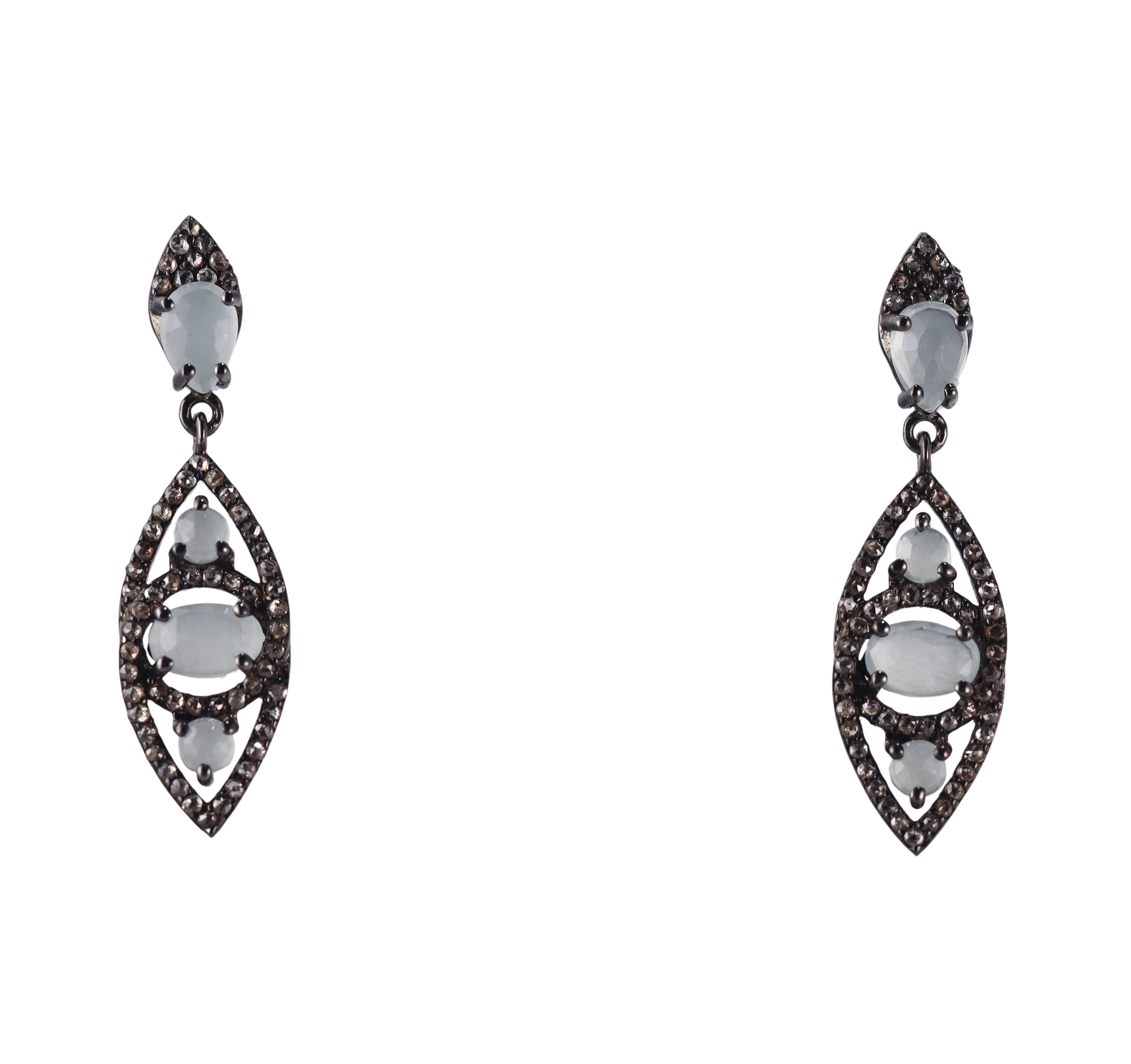 Bavna Sterling Silver Moonstone and Champagne Diamonds Drop Earrings