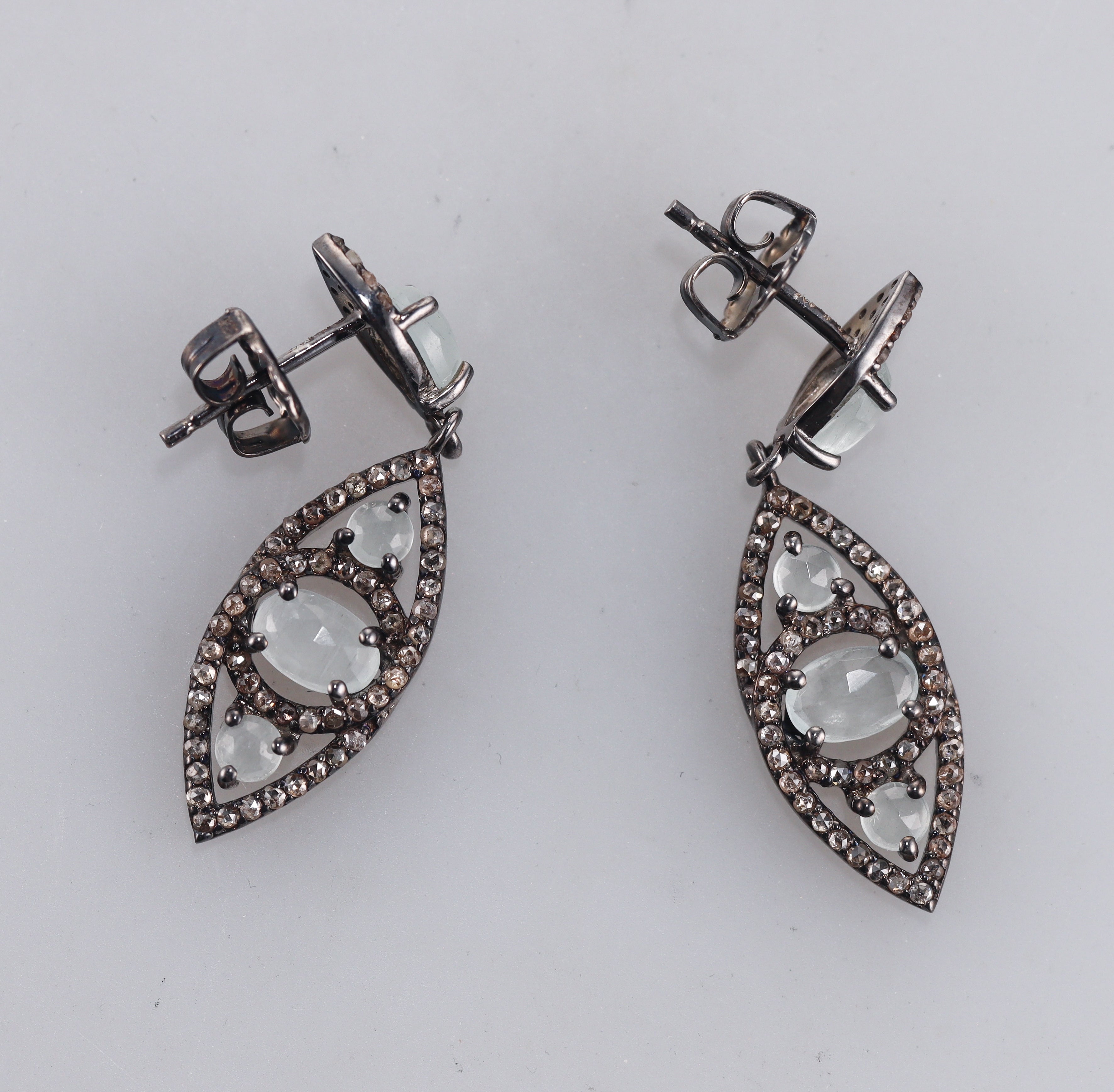 Bavna Sterling Silver Moonstone and Champagne Diamonds Drop Earrings