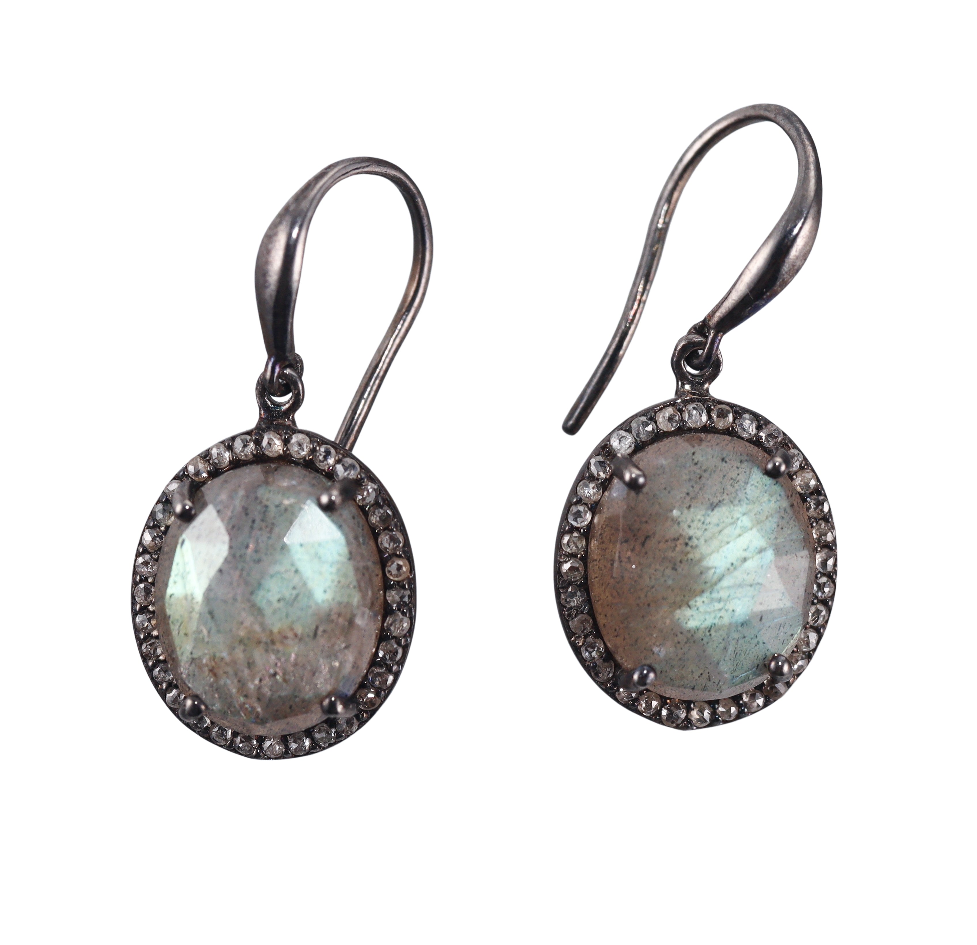 Bavna Sterling Silver Moonstone and Diamonds Drop Earrings