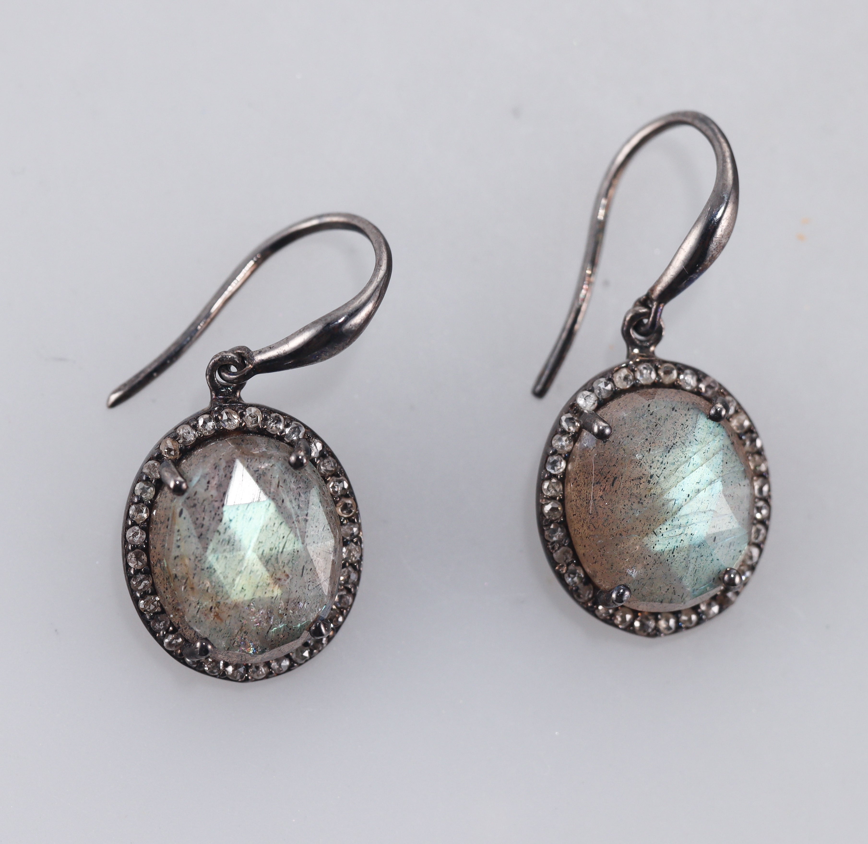 Bavna Sterling Silver Moonstone and Diamonds Drop Earrings