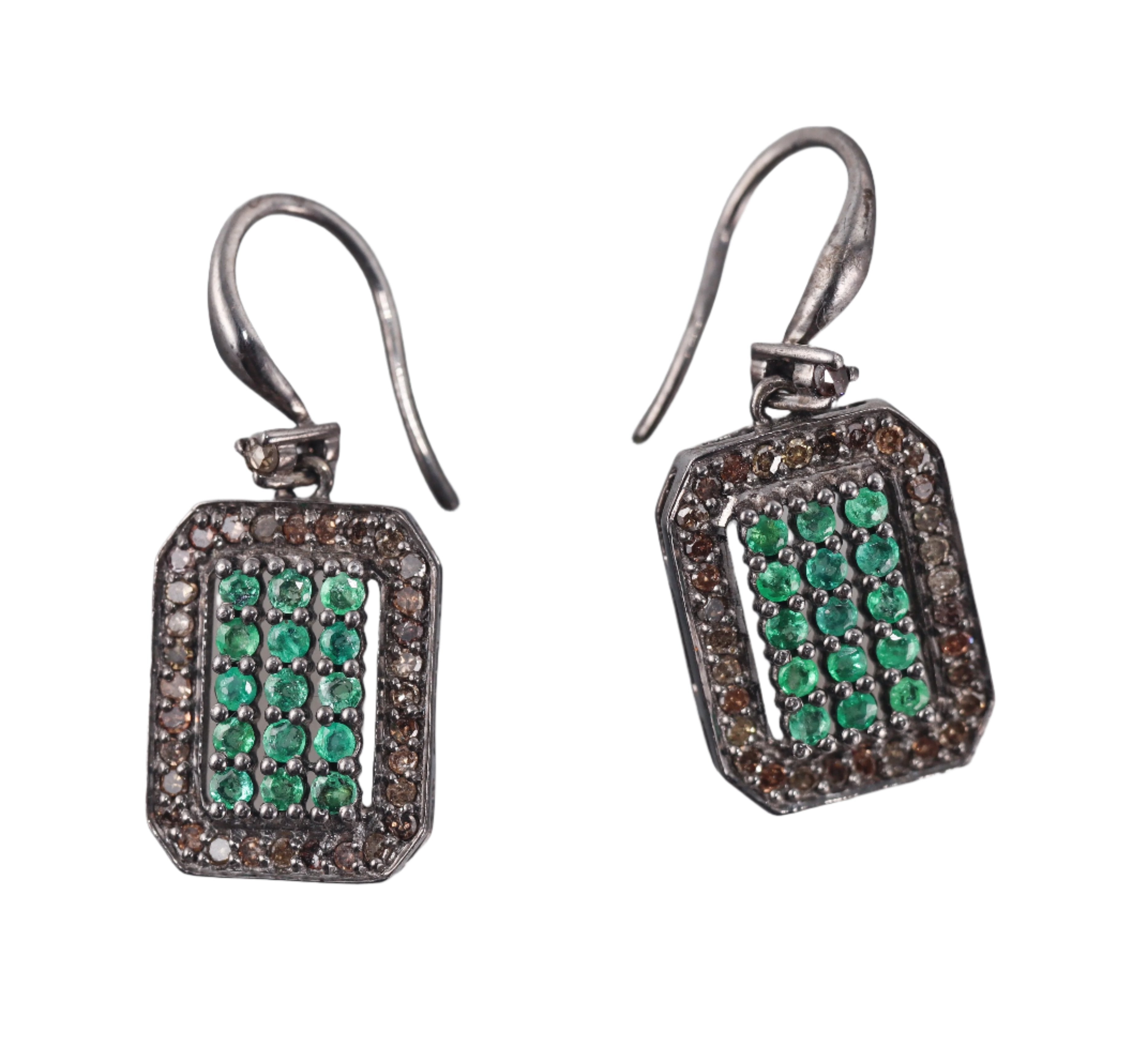 Bavna Sterling Silver Emerald and Diamond Drop Earrings