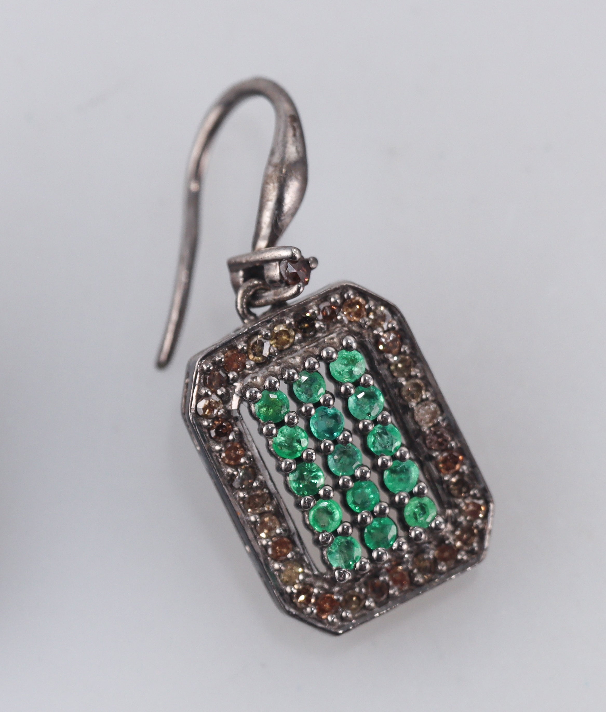 Bavna Sterling Silver Emerald and Diamond Drop Earrings