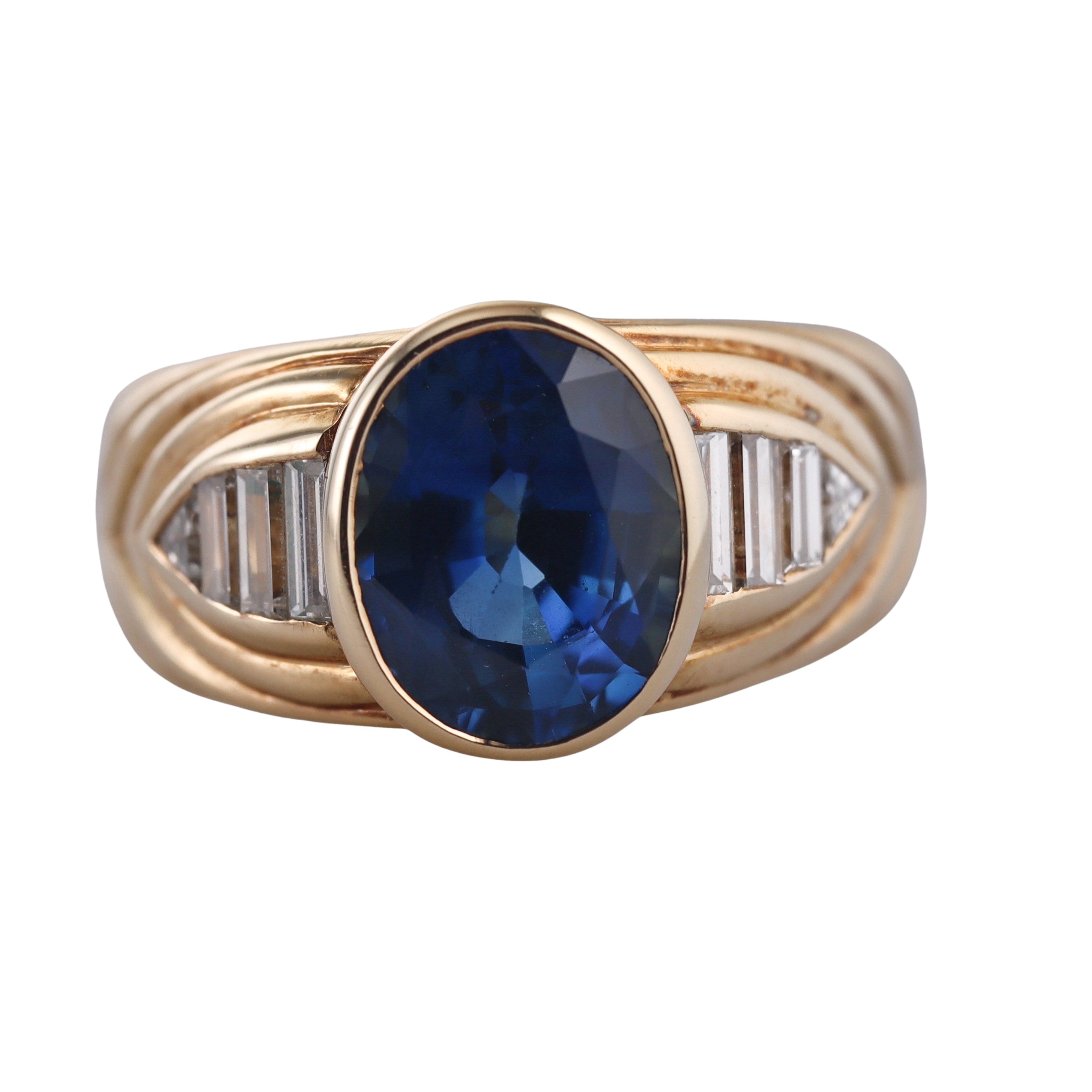 Vintage 3.35ct Sapphire Diamond 18k Gold Ring