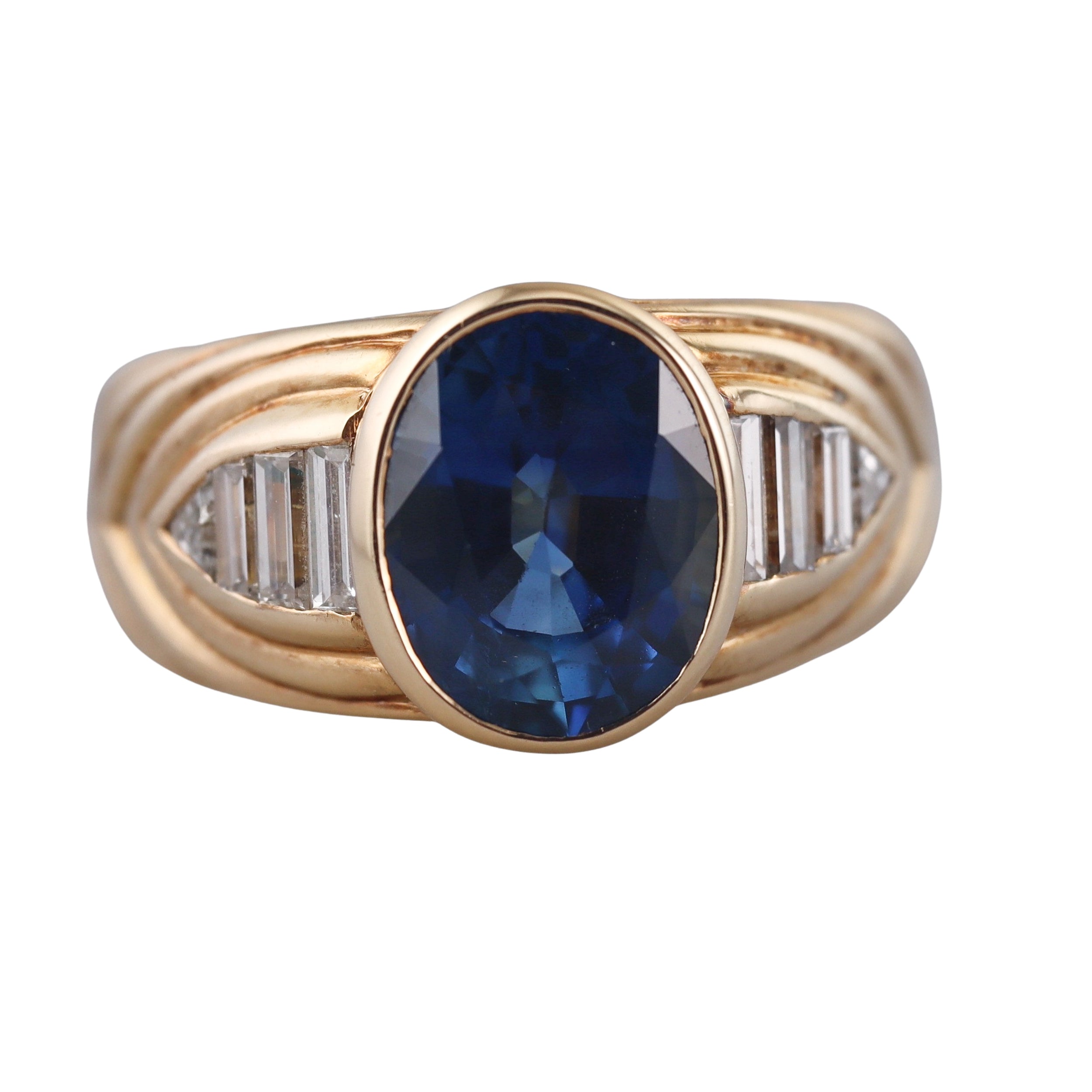 Vintage 3.35ct Sapphire Diamond 18k Gold Ring