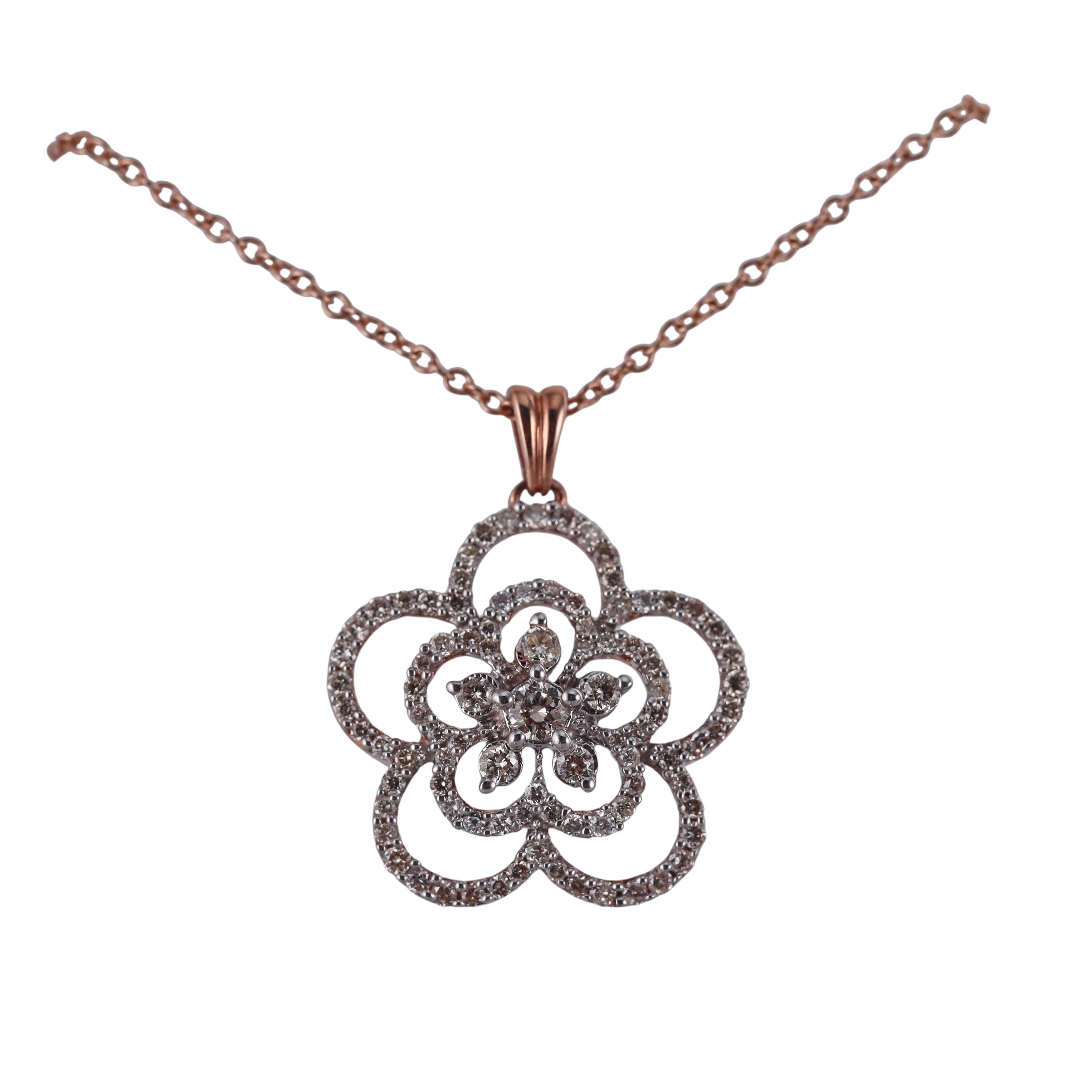 Kallati Diamond Flower 9k Gold Pendant Necklace