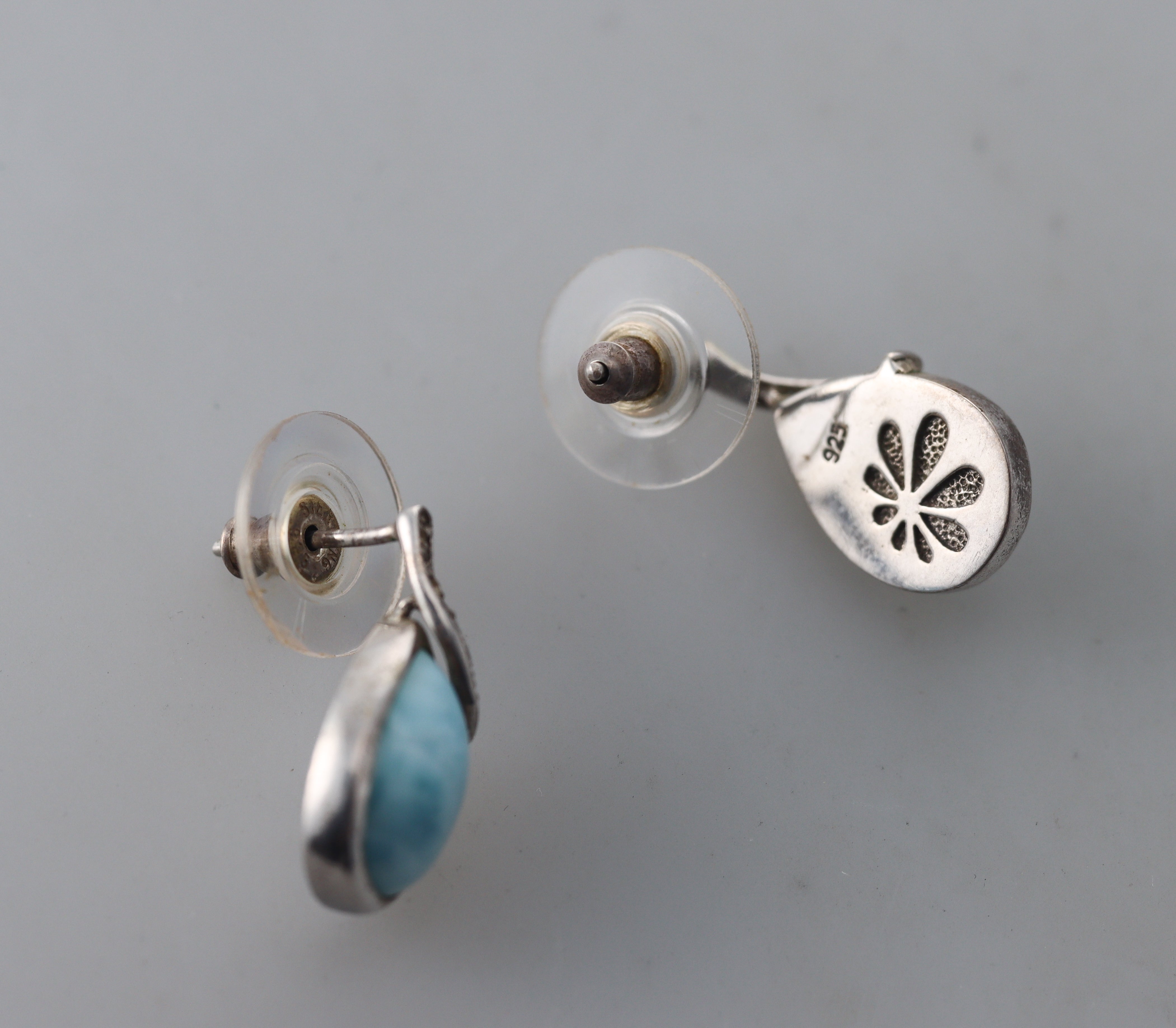 Marahlago Sterling Silver Larimar White Sapphire Earrings #009 Retail $301