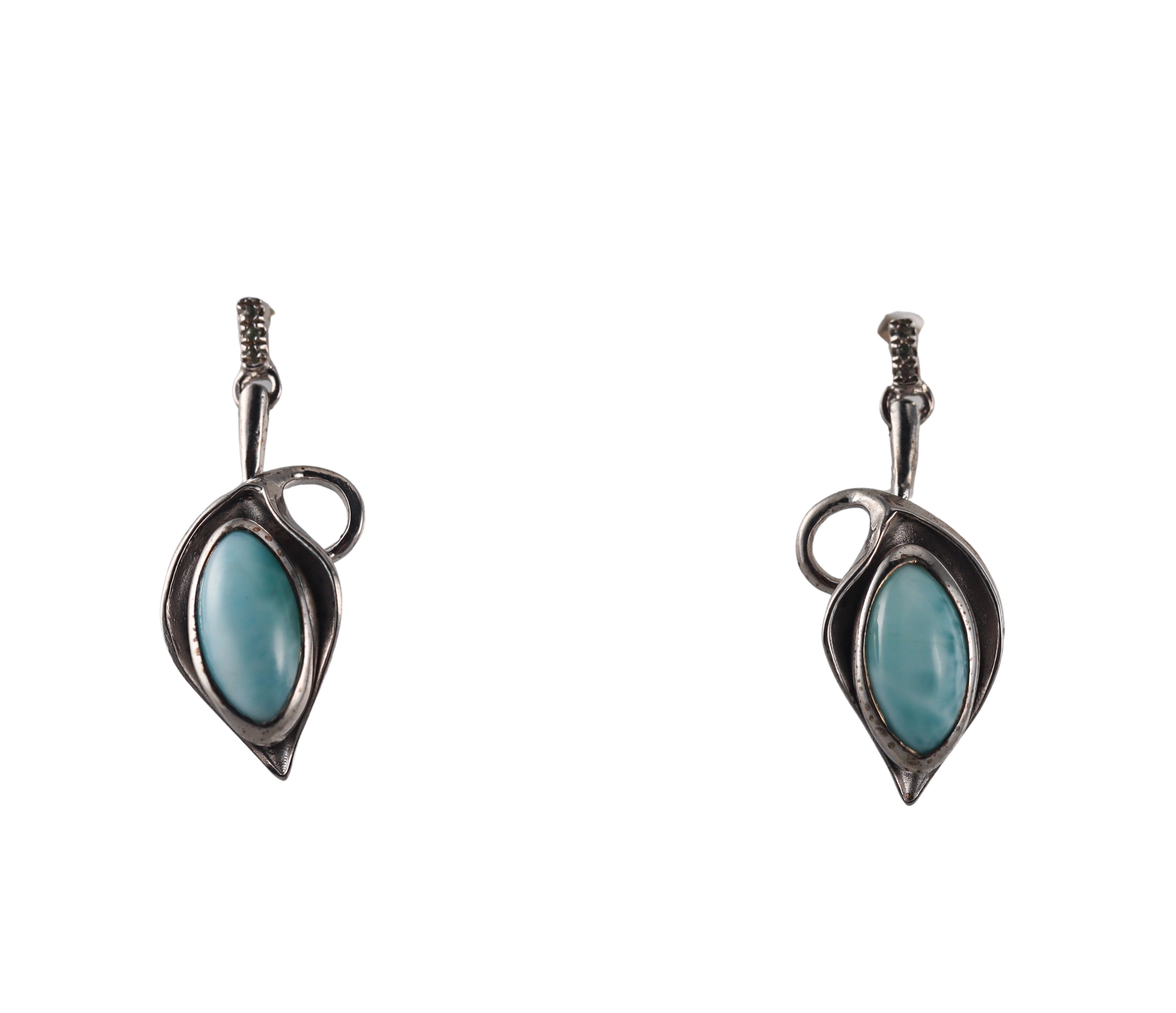 Marahlago Sterling Silver Larimar White Sapphire Earrings #082 Retail $332