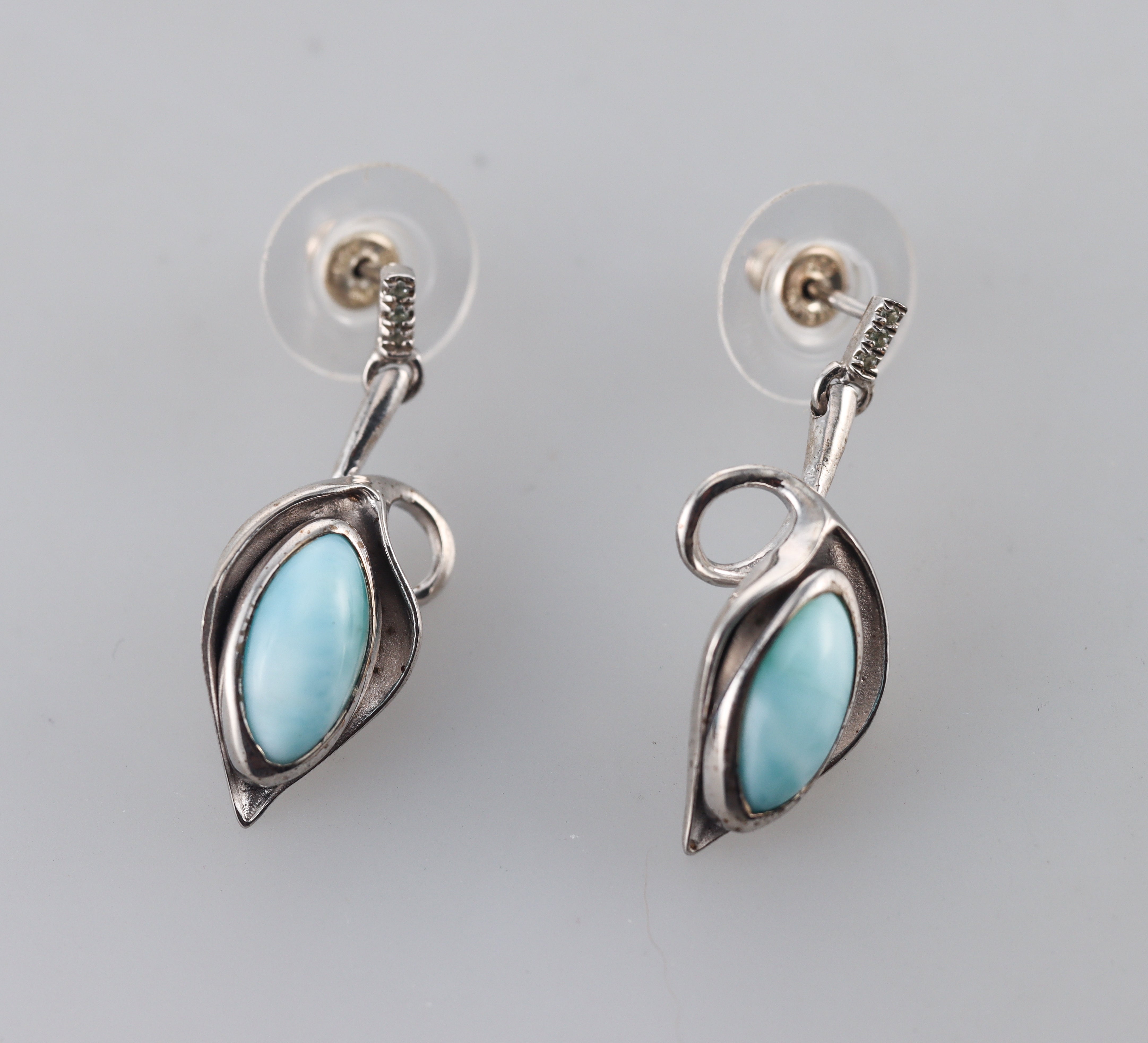 Marahlago Sterling Silver Larimar White Sapphire Earrings #082 Retail $332