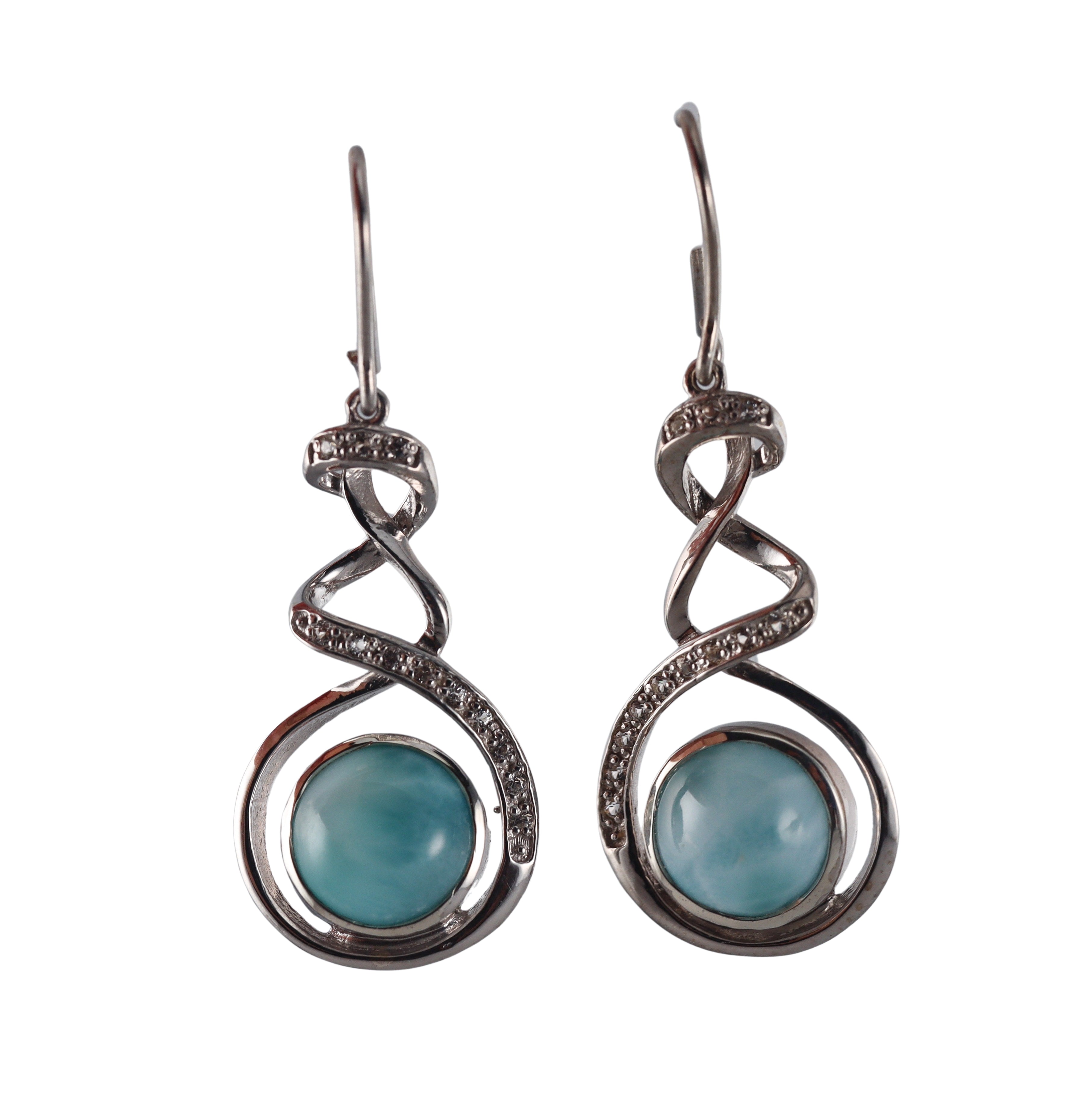 Marahlago Sterling Silver Larimar White Sapphire Earrings #083 Retail $420