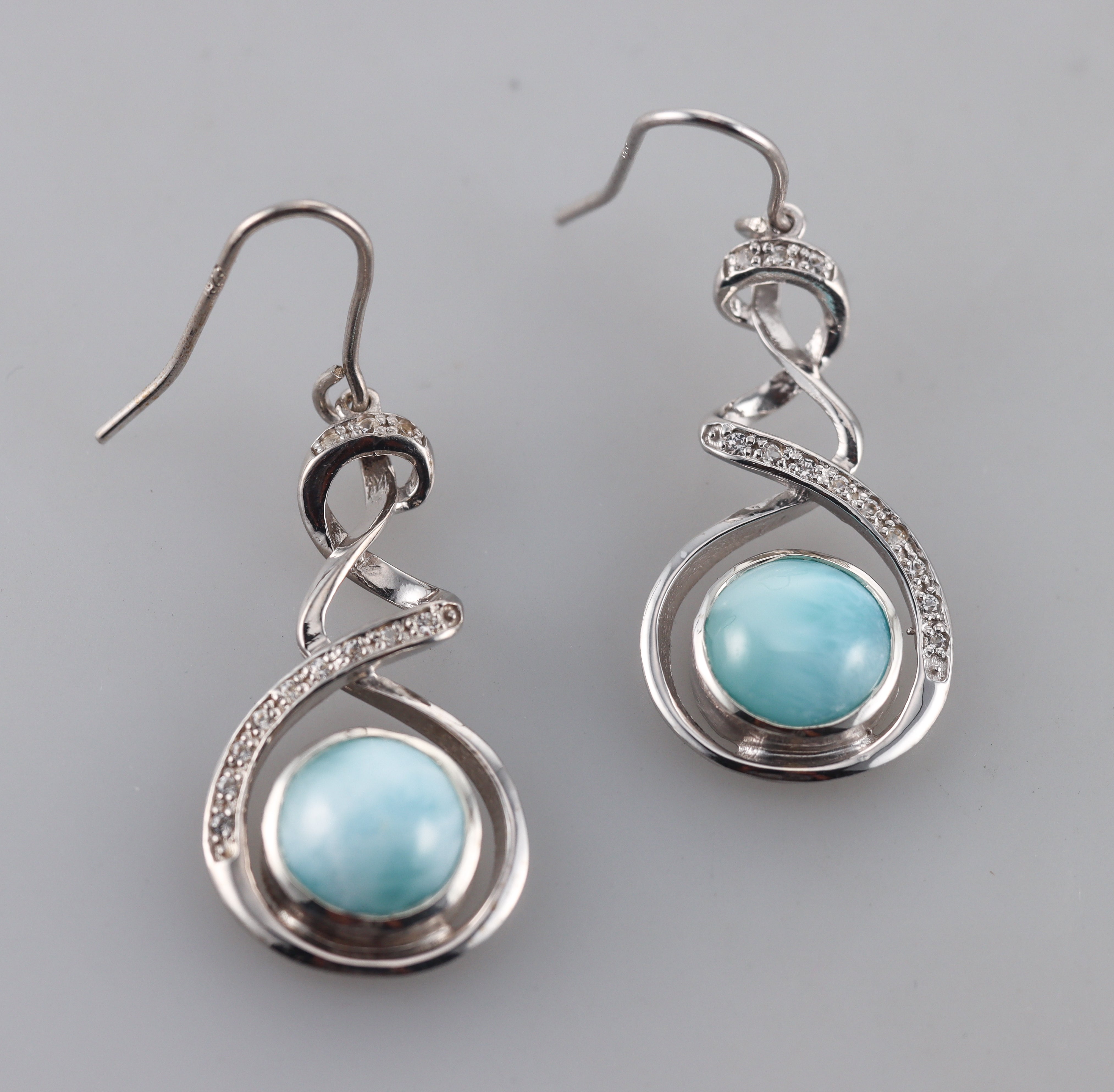 Marahlago Sterling Silver Larimar White Sapphire Earrings #083 Retail $420