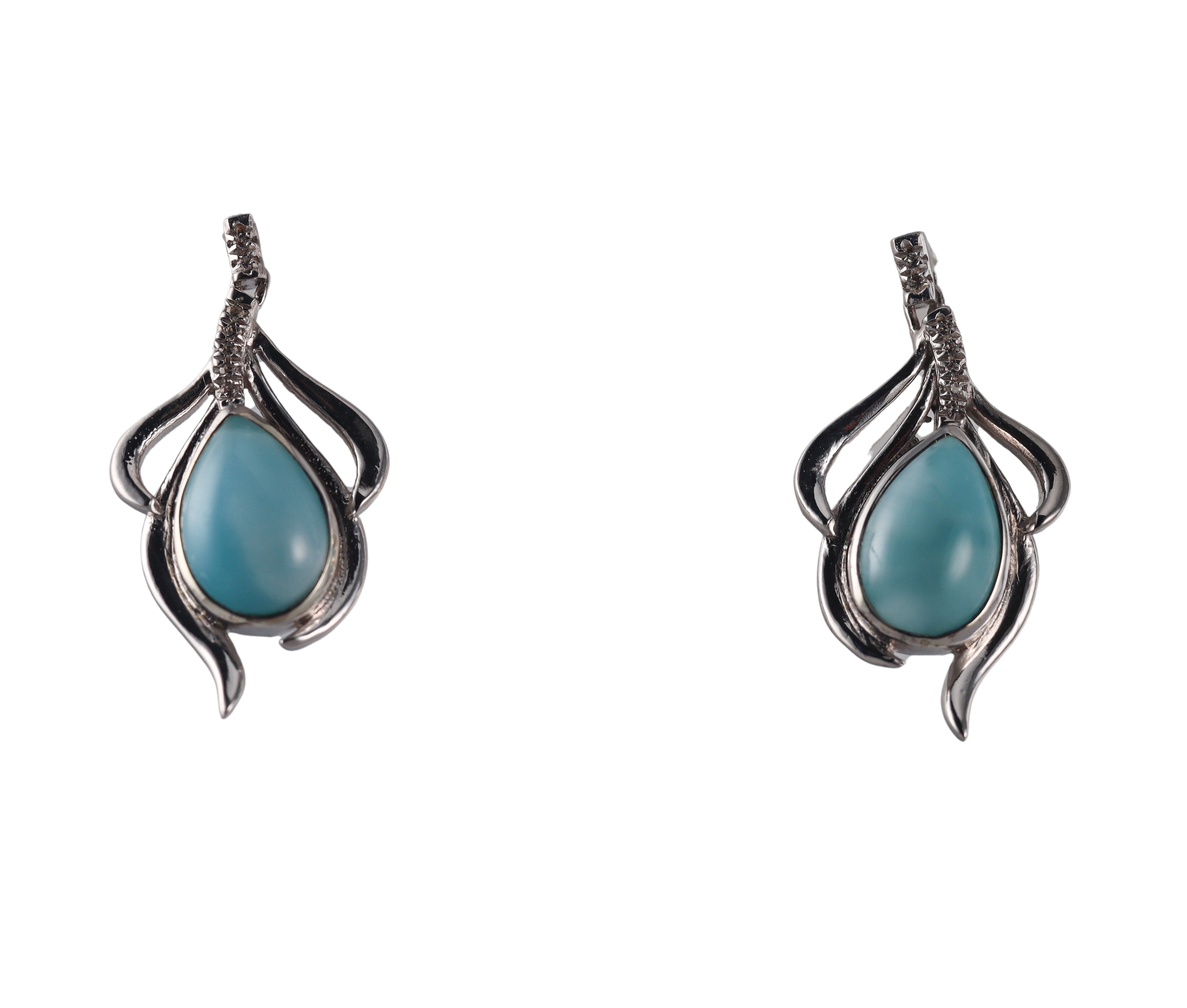 Marahlago Sterling Silver Larimar White Sapphire Earrings #084 Retail $338