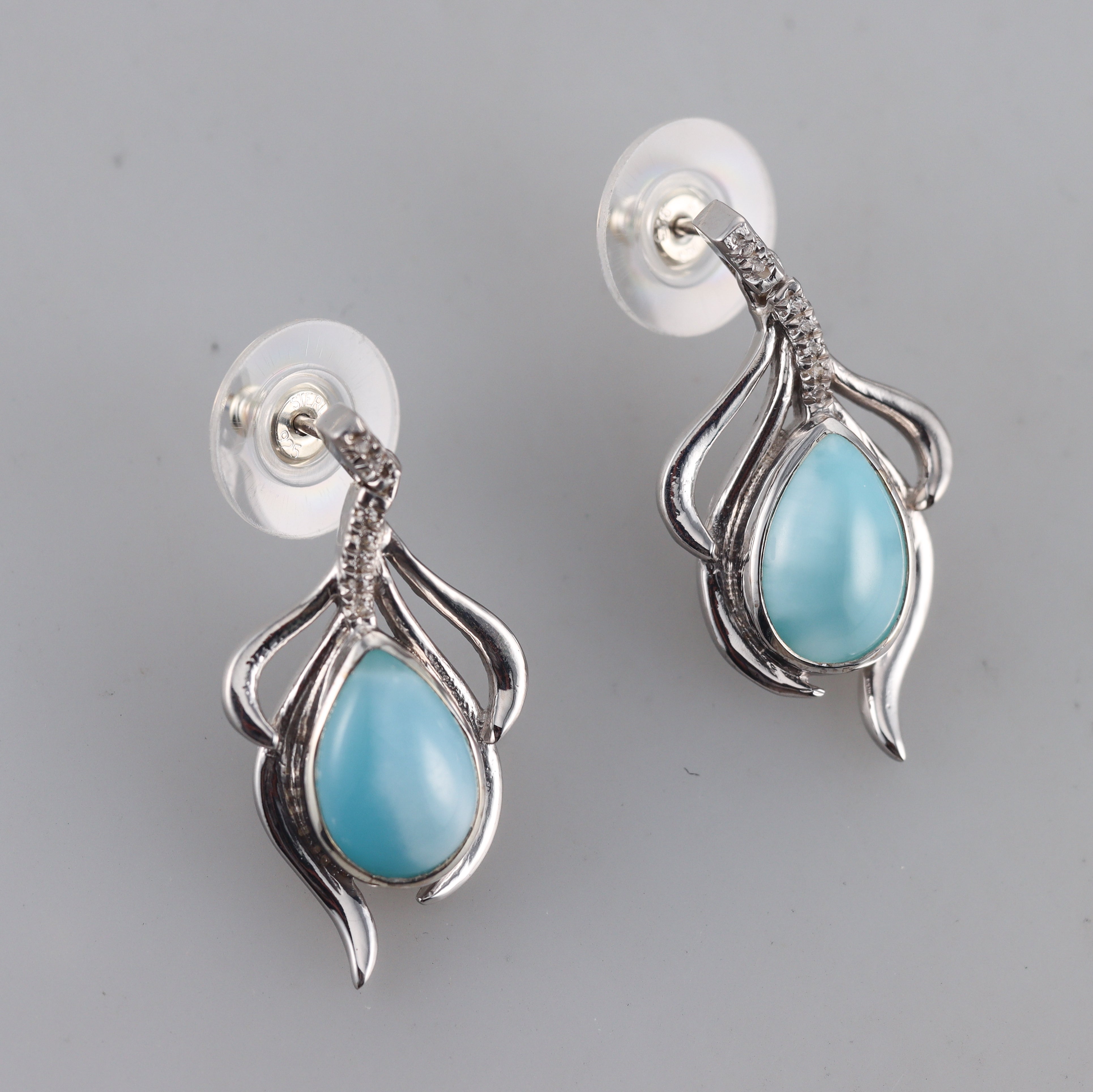 Marahlago Sterling Silver Larimar White Sapphire Earrings #084 Retail $338