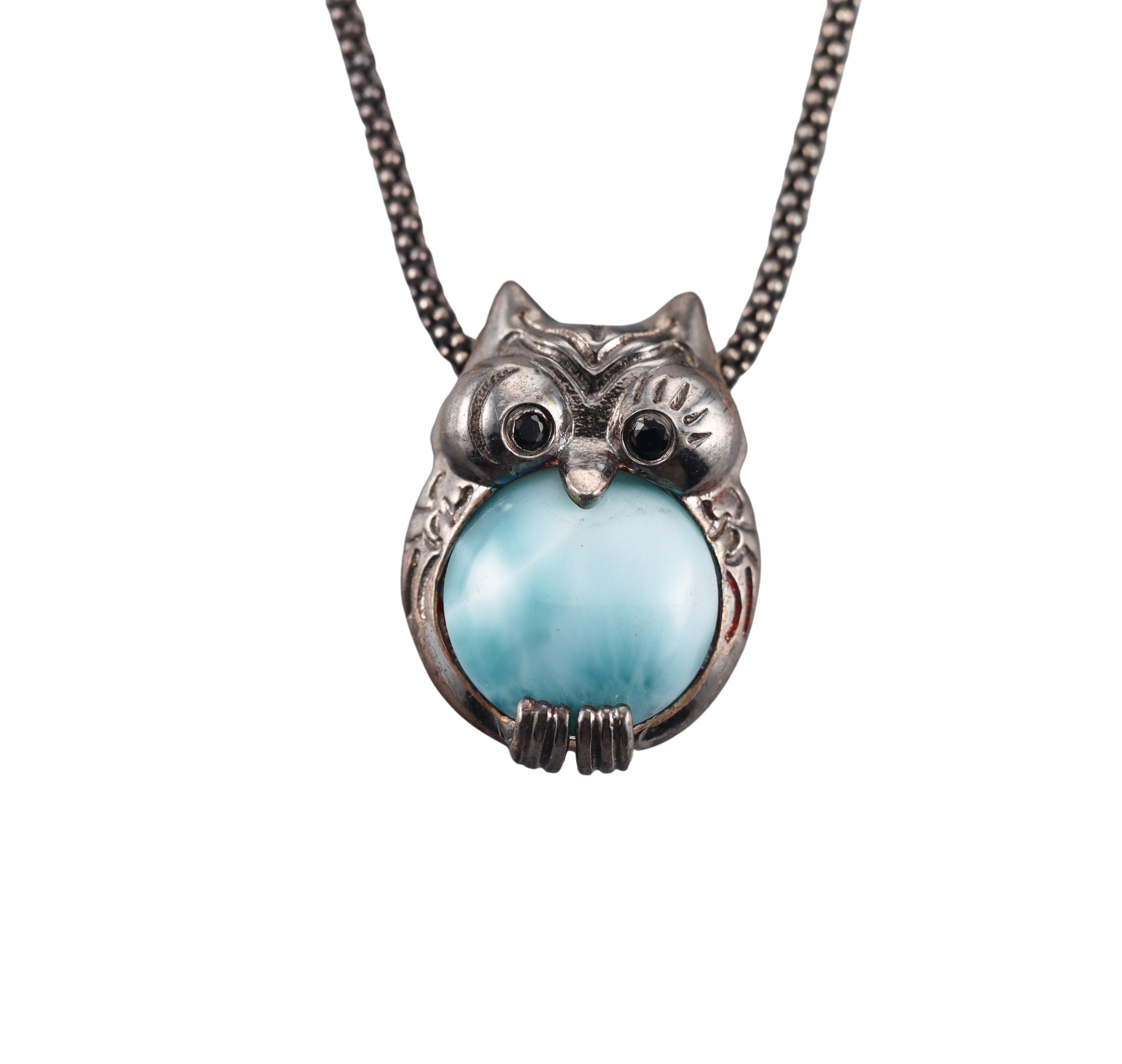 MarahLago Sterling Silver Larimar Owl Pendant Necklace Retail $280#064